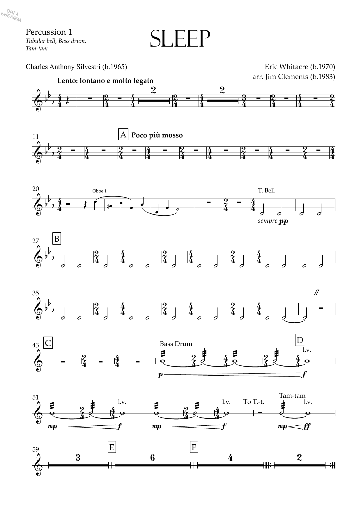 Sleep (arr. Jim Clements) - Percussion 1