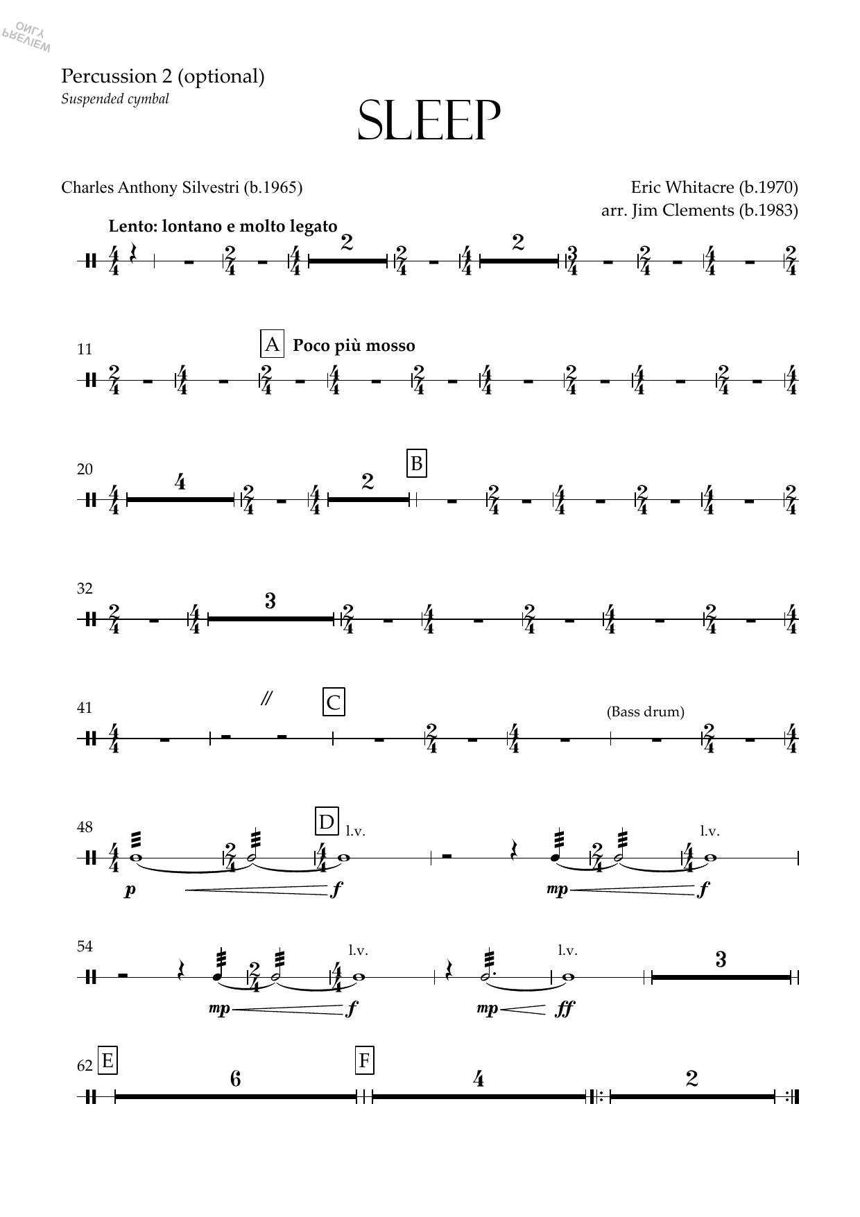 Sleep (arr. Jim Clements) - Percussion 2