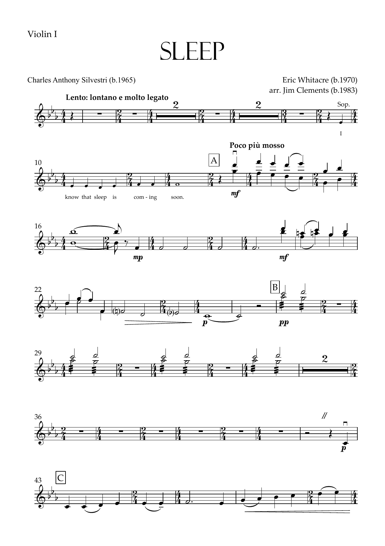 Sleep (arr. Jim Clements) - Violin 1