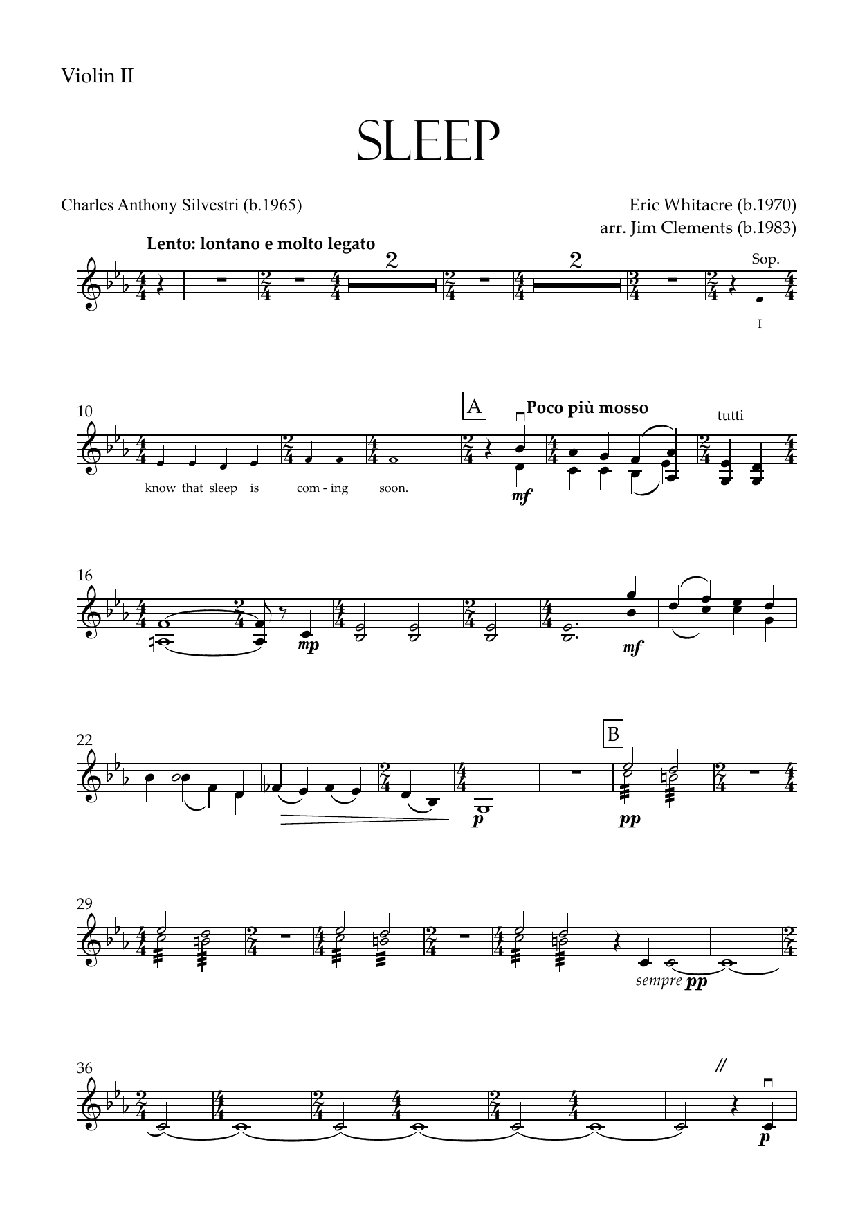 Sleep (arr. Jim Clements) - Violin 2