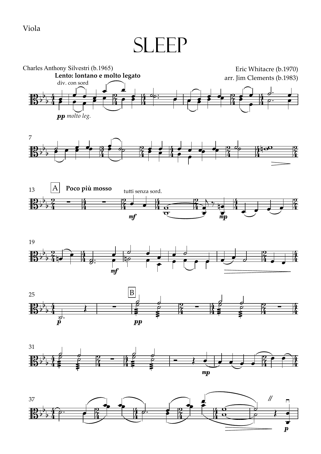 Sleep (arr. Jim Clements) - Viola