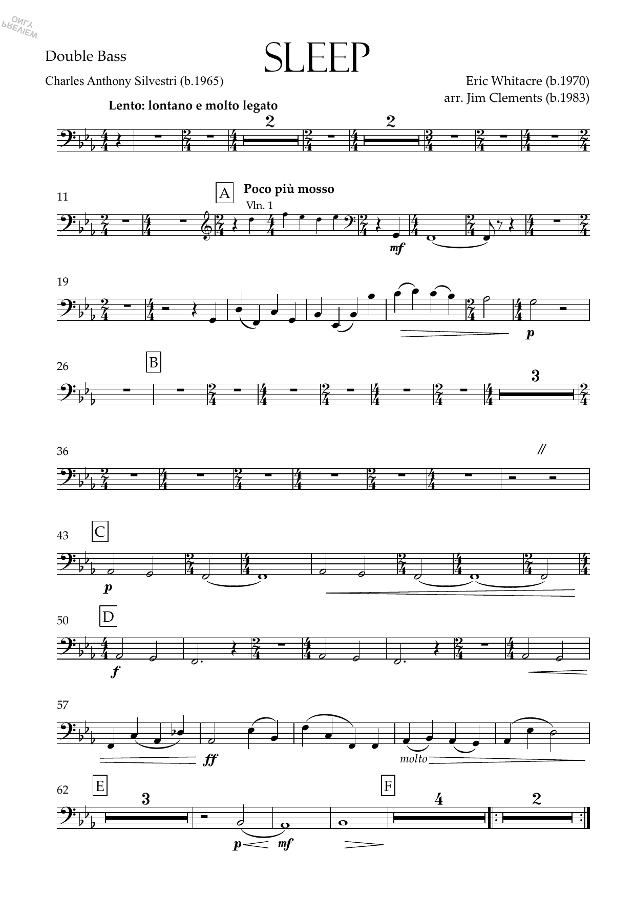 Sleep (arr. Jim Clements) - Double Bass