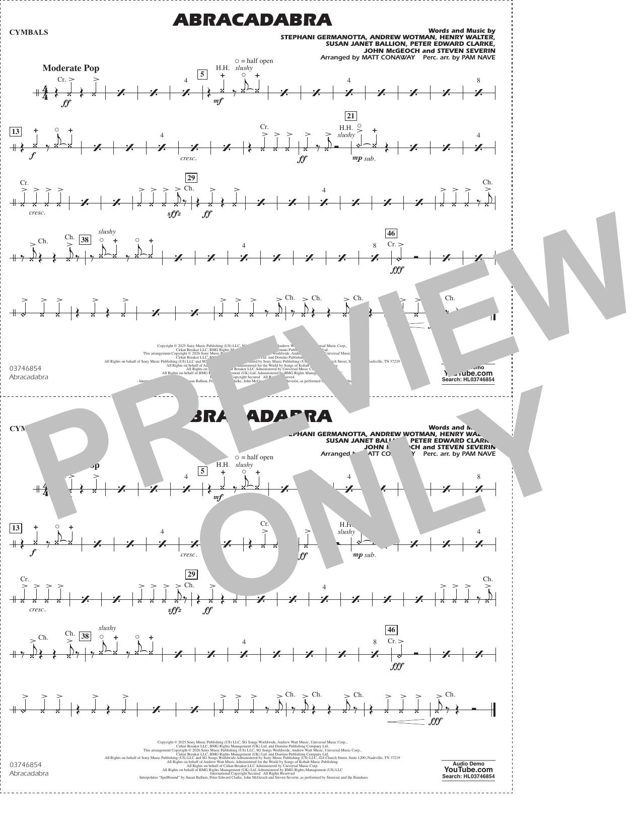 Abracadabra (arr. Conaway Nave) - Cymbals
