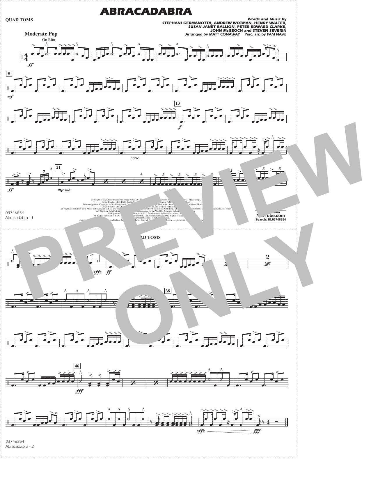 Abracadabra (arr. Conaway Nave) - Quad Toms