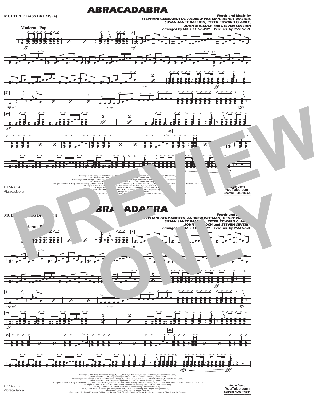 Abracadabra (arr. Conaway Nave) - Multiple Bass Drums