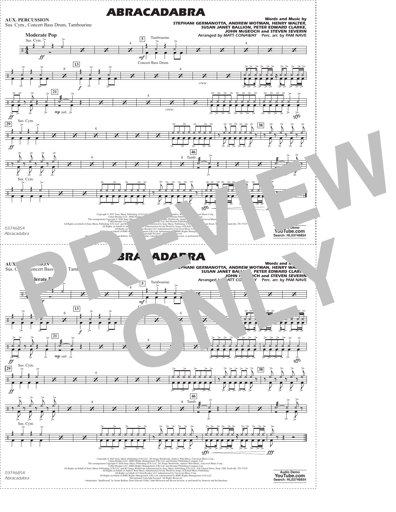 Abracadabra (arr. Conaway Nave) - Aux Percussion