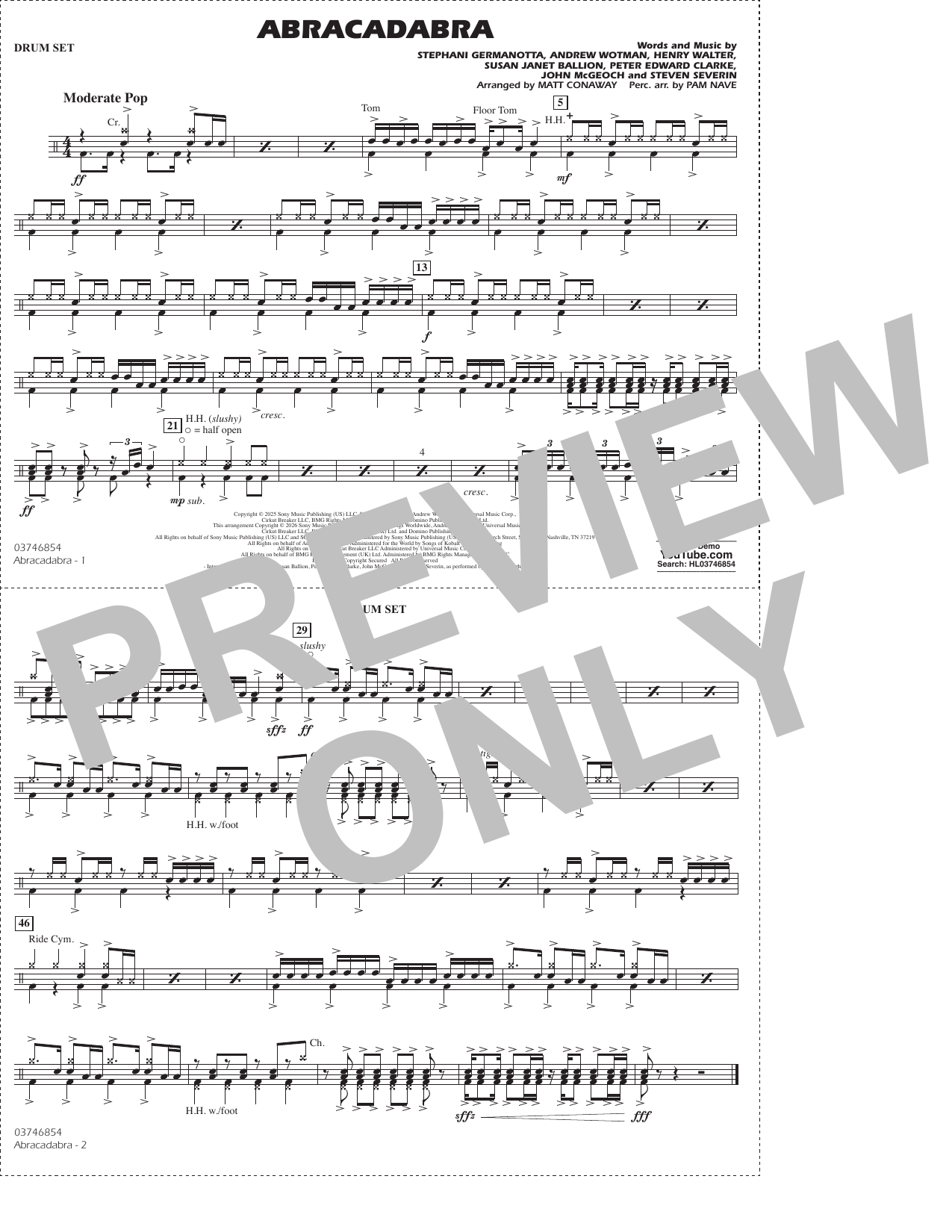 Abracadabra (arr. Conaway Nave) - Drum Set