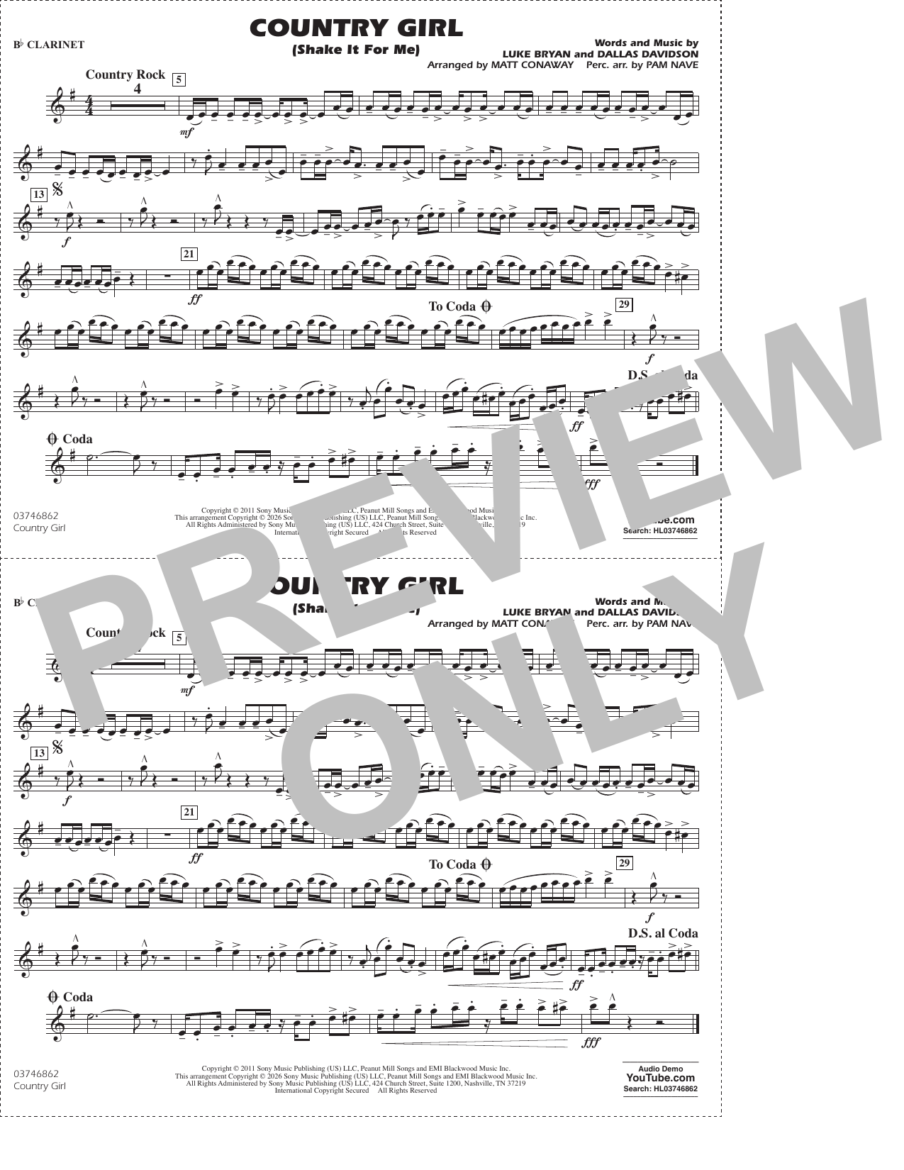 Country Girl (arr. Conaway and Neve) - Bb Clarinet
