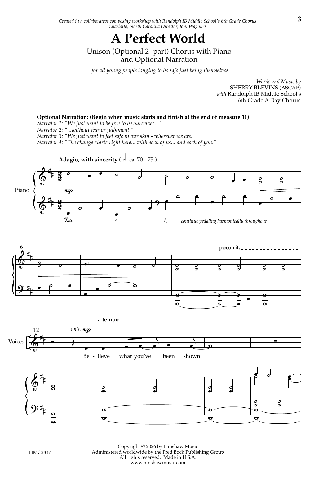 A Perfect World: Unison, 2-Part Choral Octavo