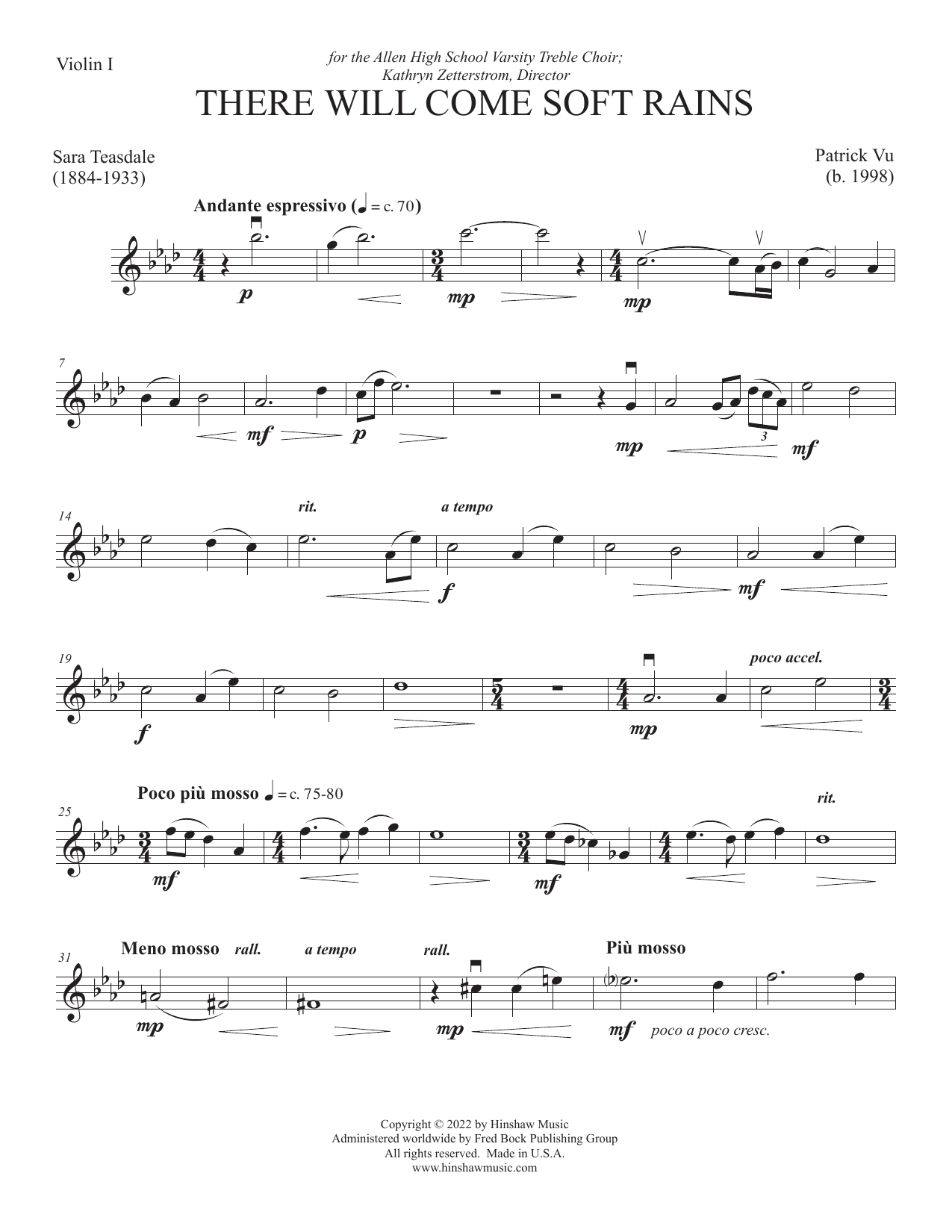 There Will Come Soft Rains - Violin 1: Choral Instrumental Pak