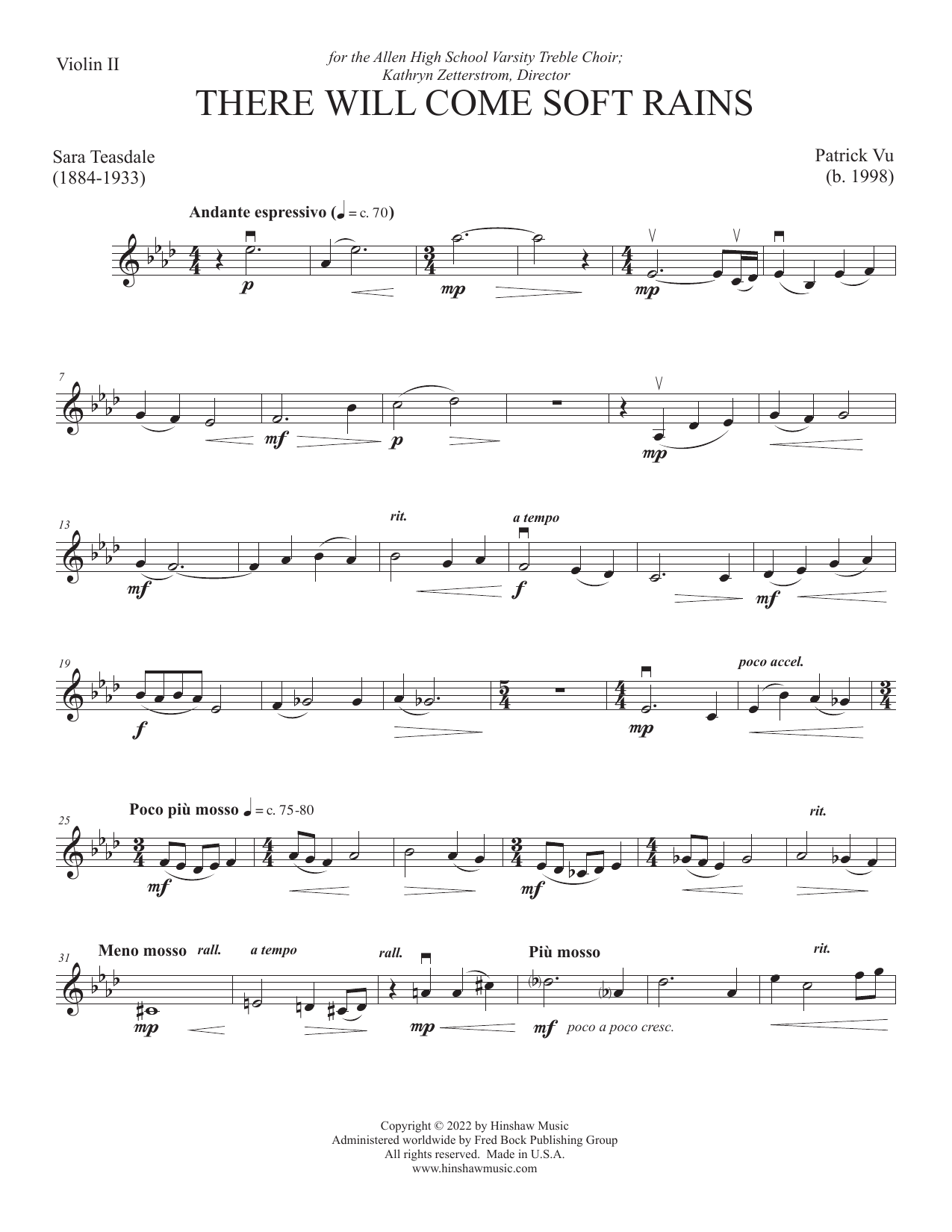 There Will Come Soft Rains - Violin 2: Choral Instrumental Pak