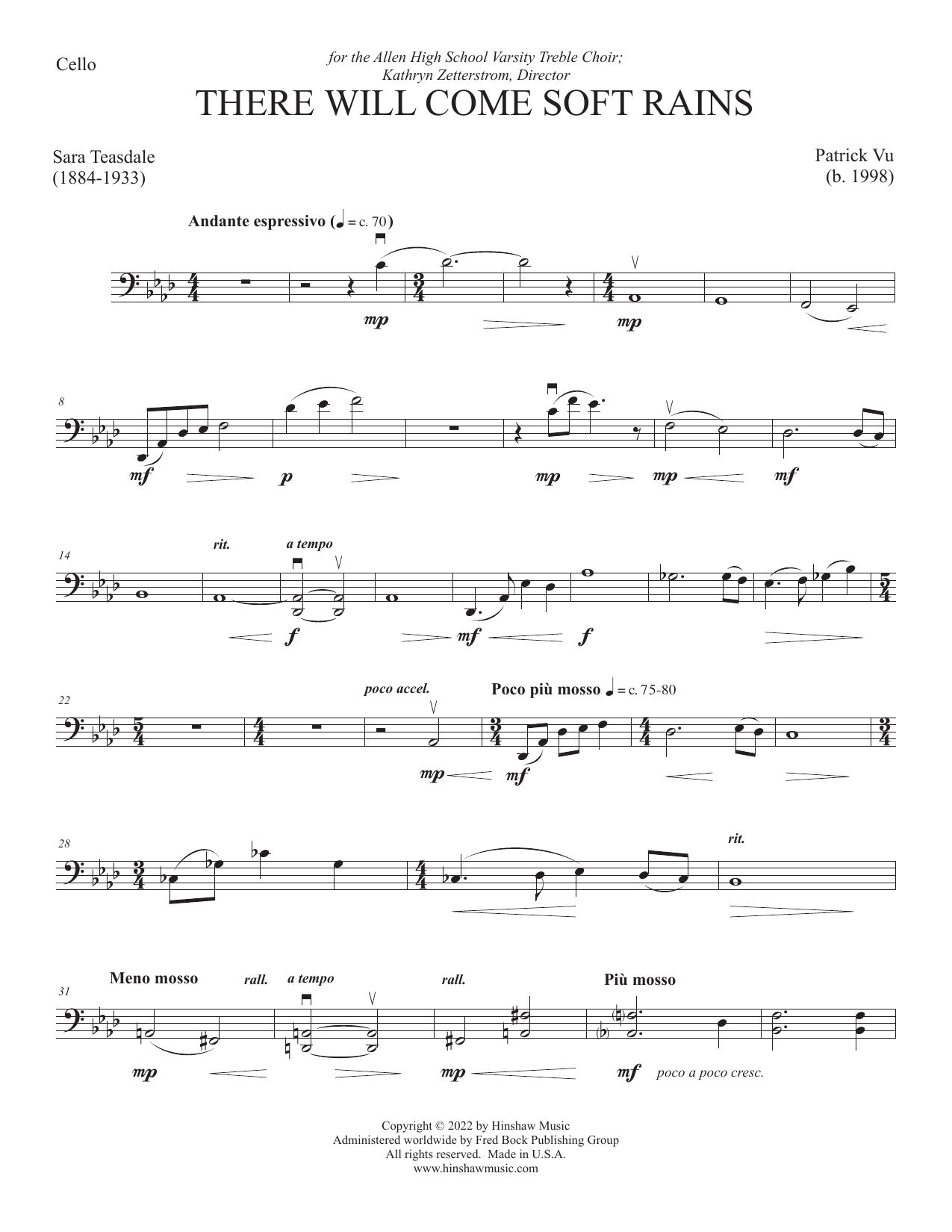 There Will Come Soft Rains - Cello: Choral Instrumental Pak