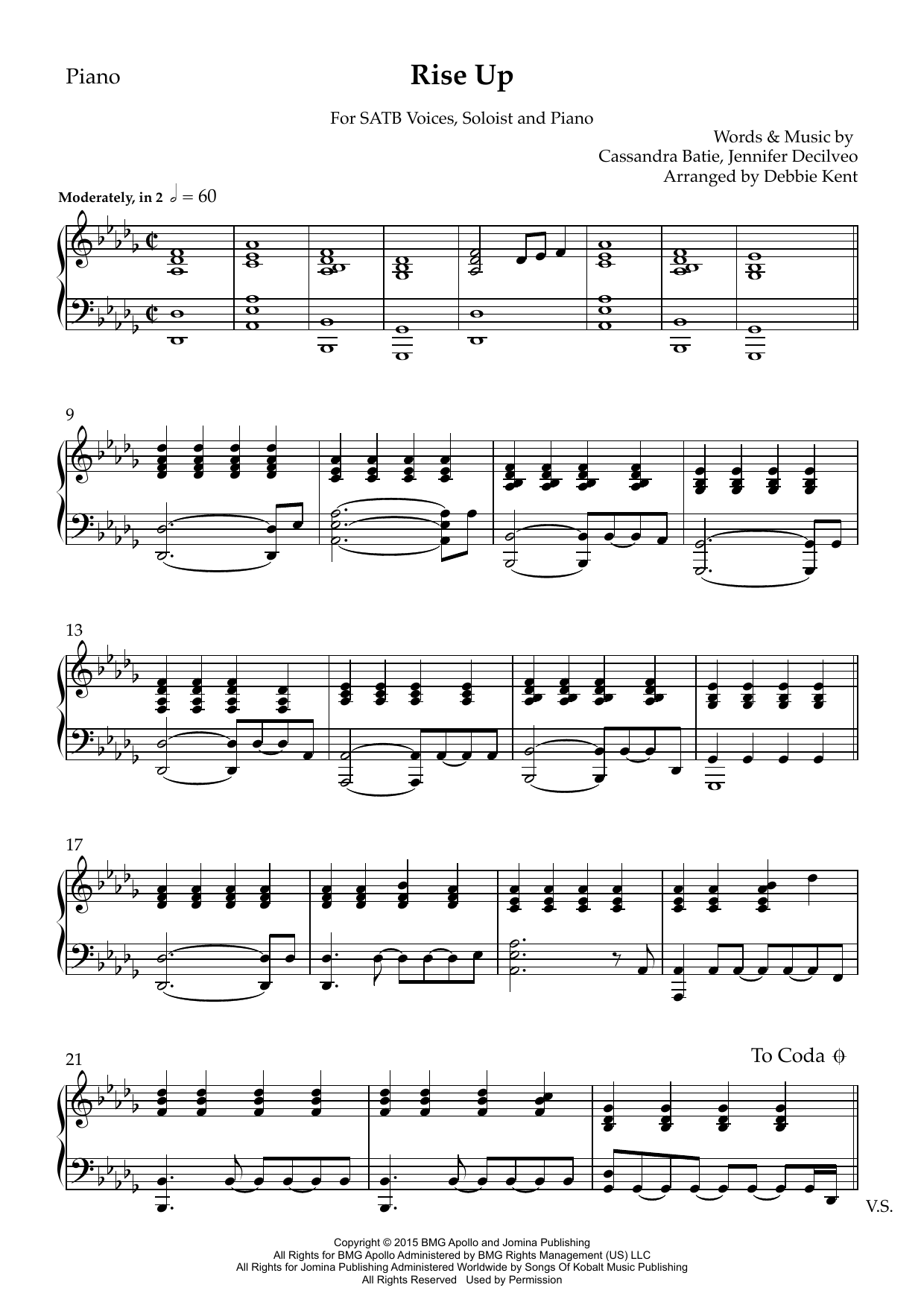 Rise Up (arr. Debbie Kent) - Piano: Choral Instrumental Pak