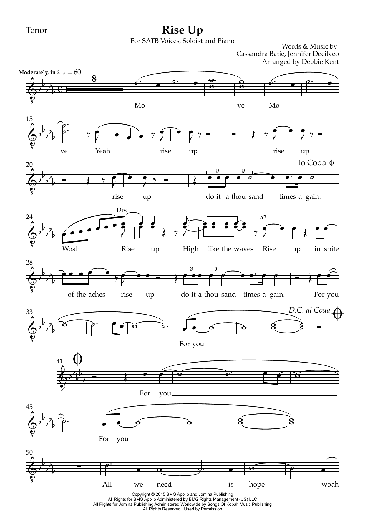 Rise Up (arr. Debbie Kent) - Tenor: Choral Instrumental Pak