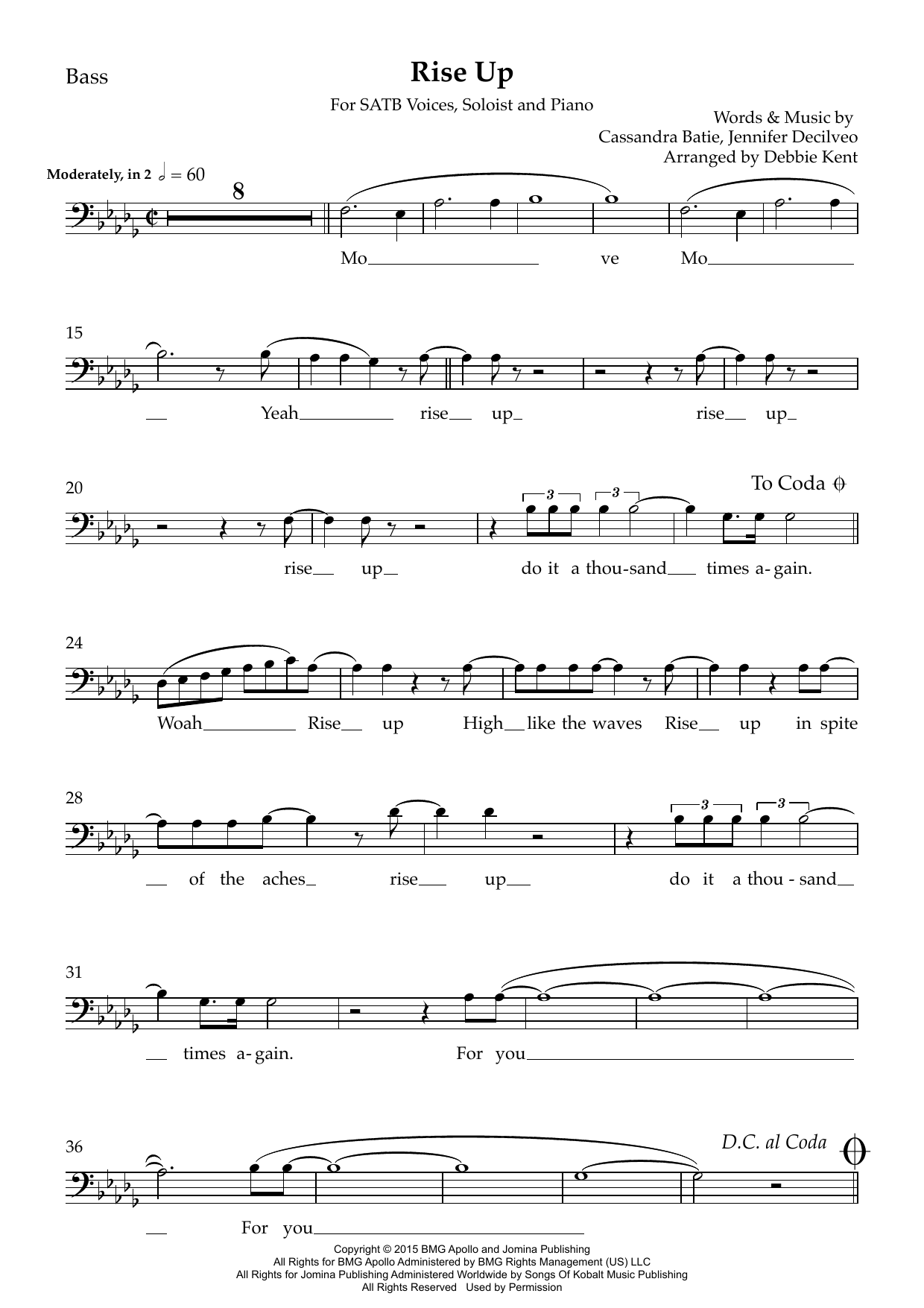 Rise Up (arr. Debbie Kent) - Bass: Choral Instrumental Pak