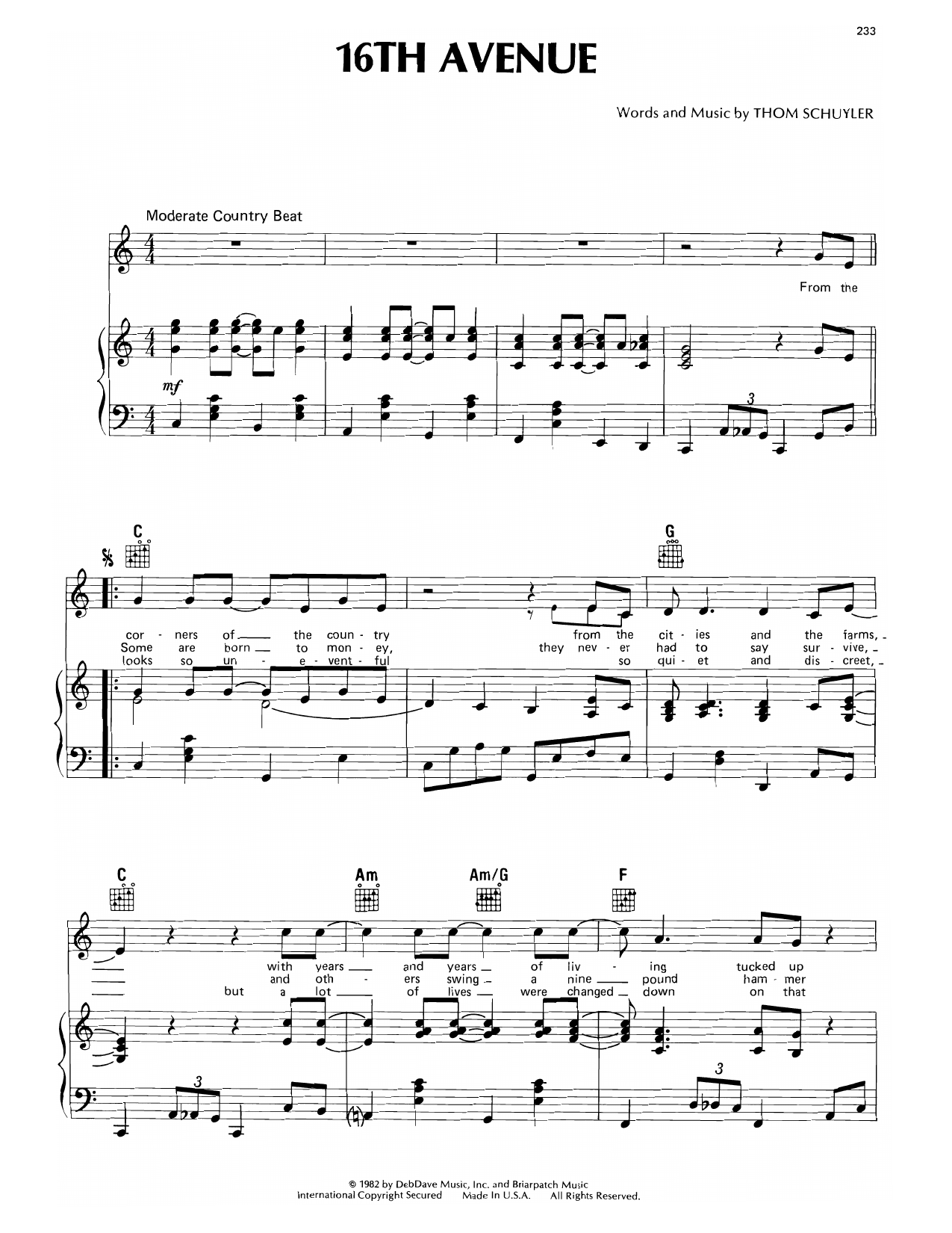 16th Avenue: Piano/Vocal/Guitar Sheet