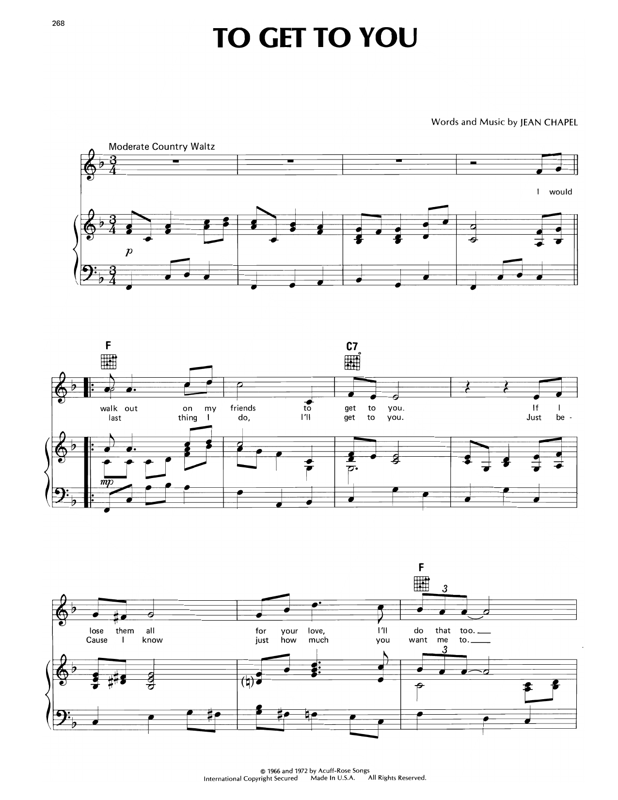 To Get To You: Piano/Vocal/Guitar Sheet