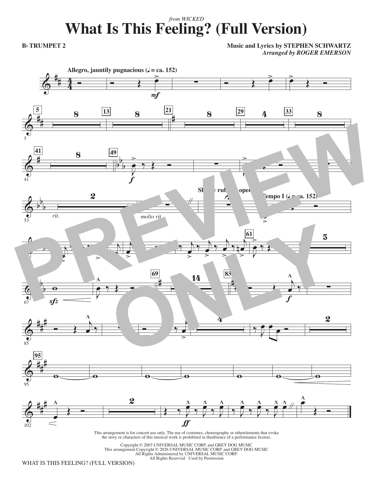 What Is This Feeling? (Full Version) - Bb Trumpet 2: Choral Instrumental Pak