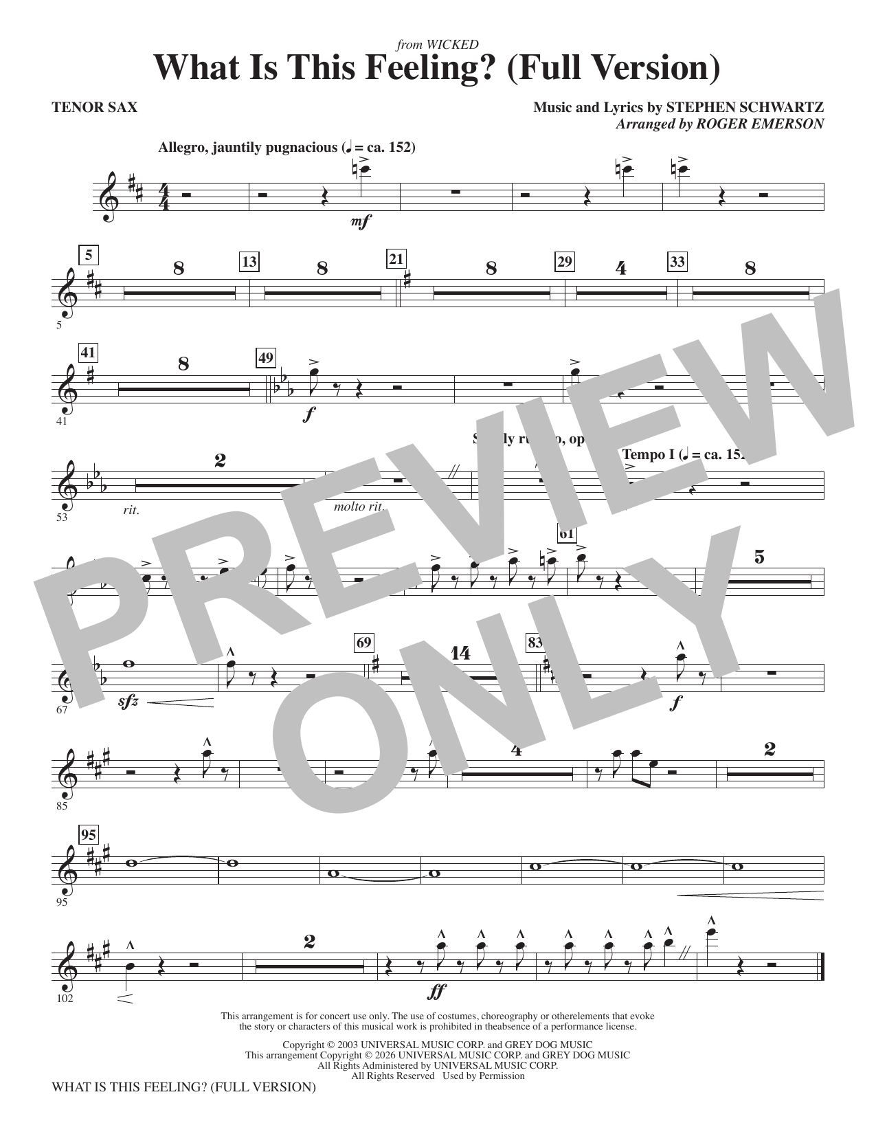 What Is This Feeling? (Full Version) - Tenor Saxophone: Choral Instrumental Pak