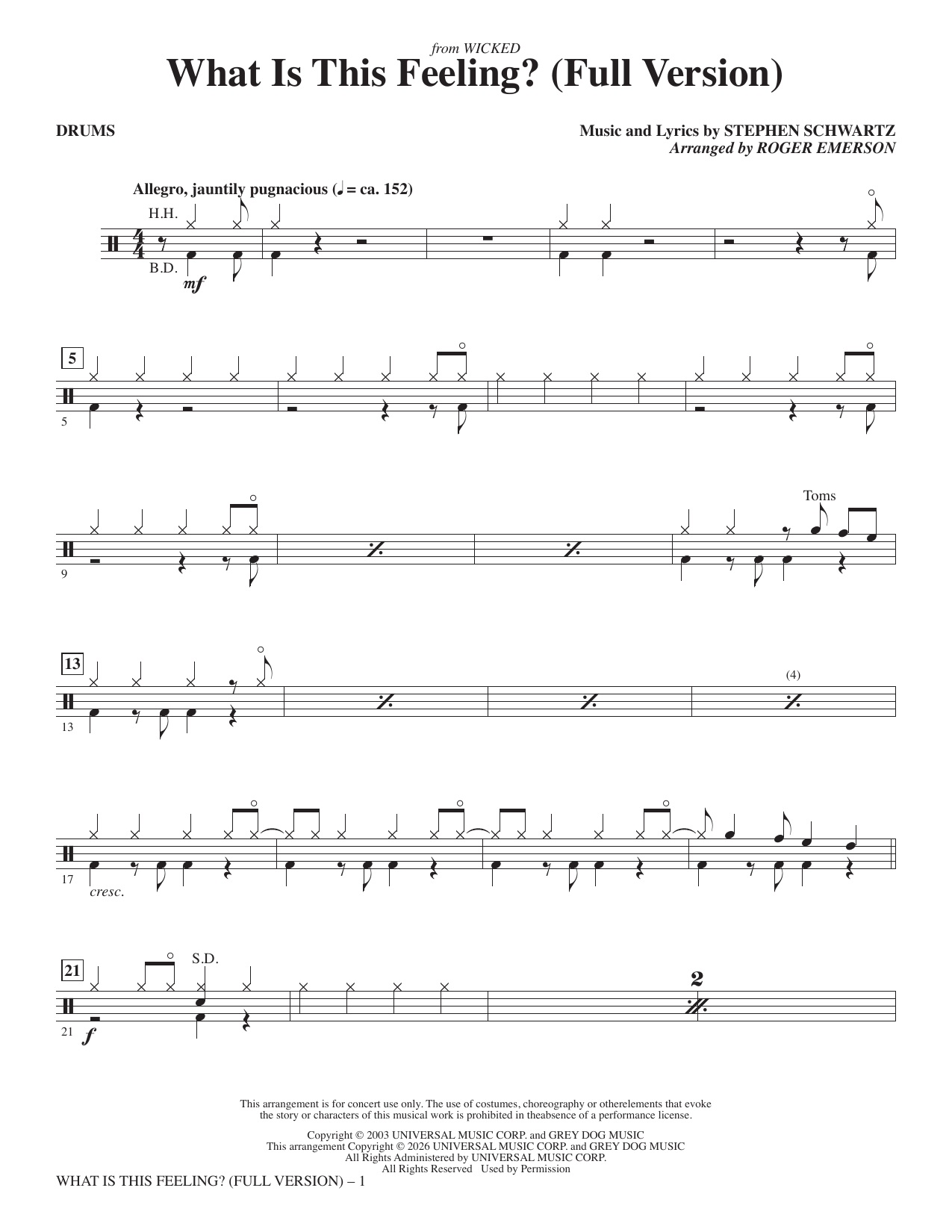 What Is This Feeling? (Full Version) - Drums: Choral Instrumental Pak