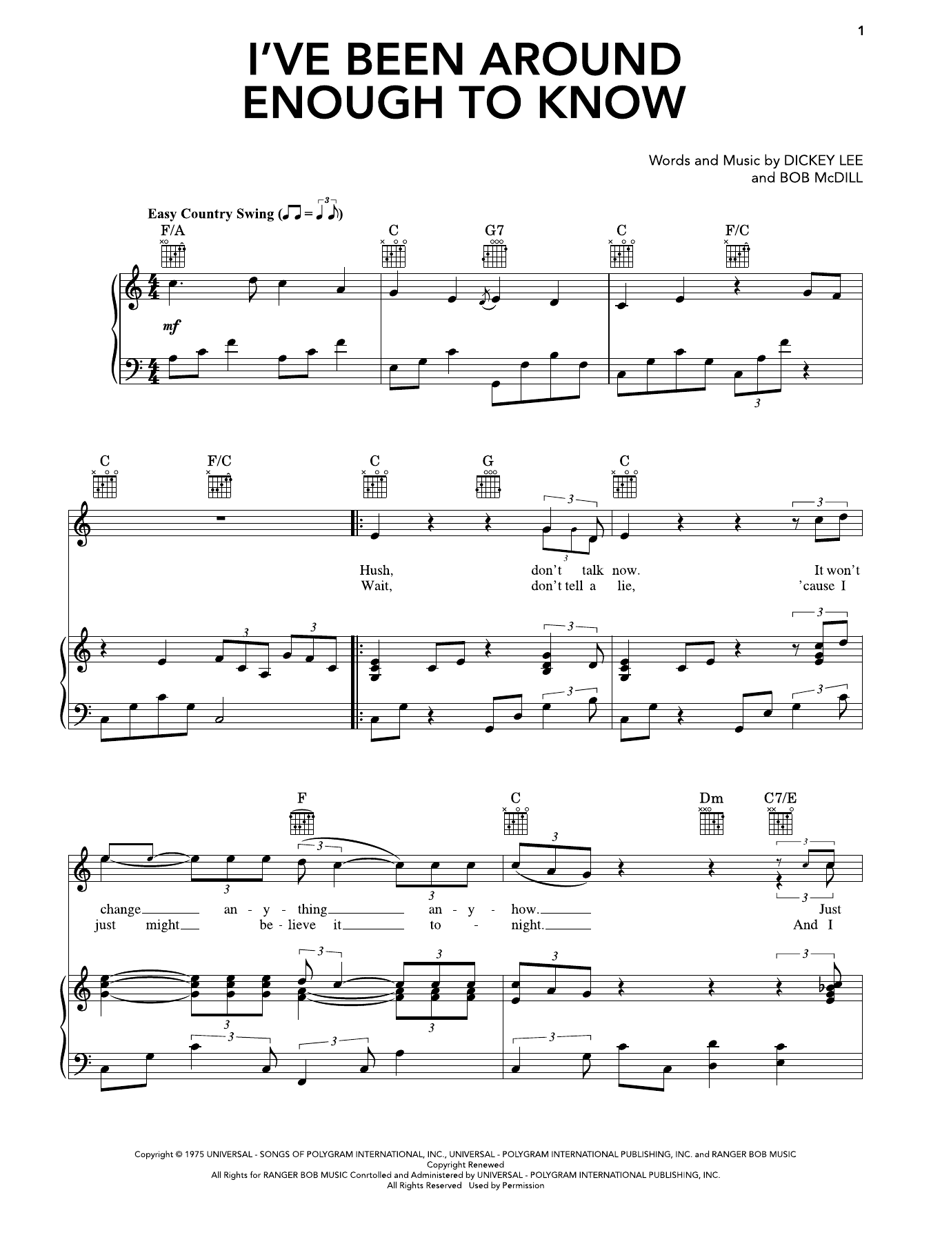 I've Been Around Enough To Know: Piano/Vocal/Guitar Sheet