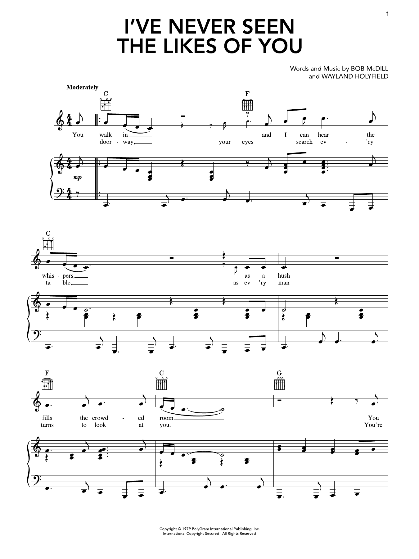I've Never Seen The Likes Of You: Piano/Vocal/Guitar Sheet