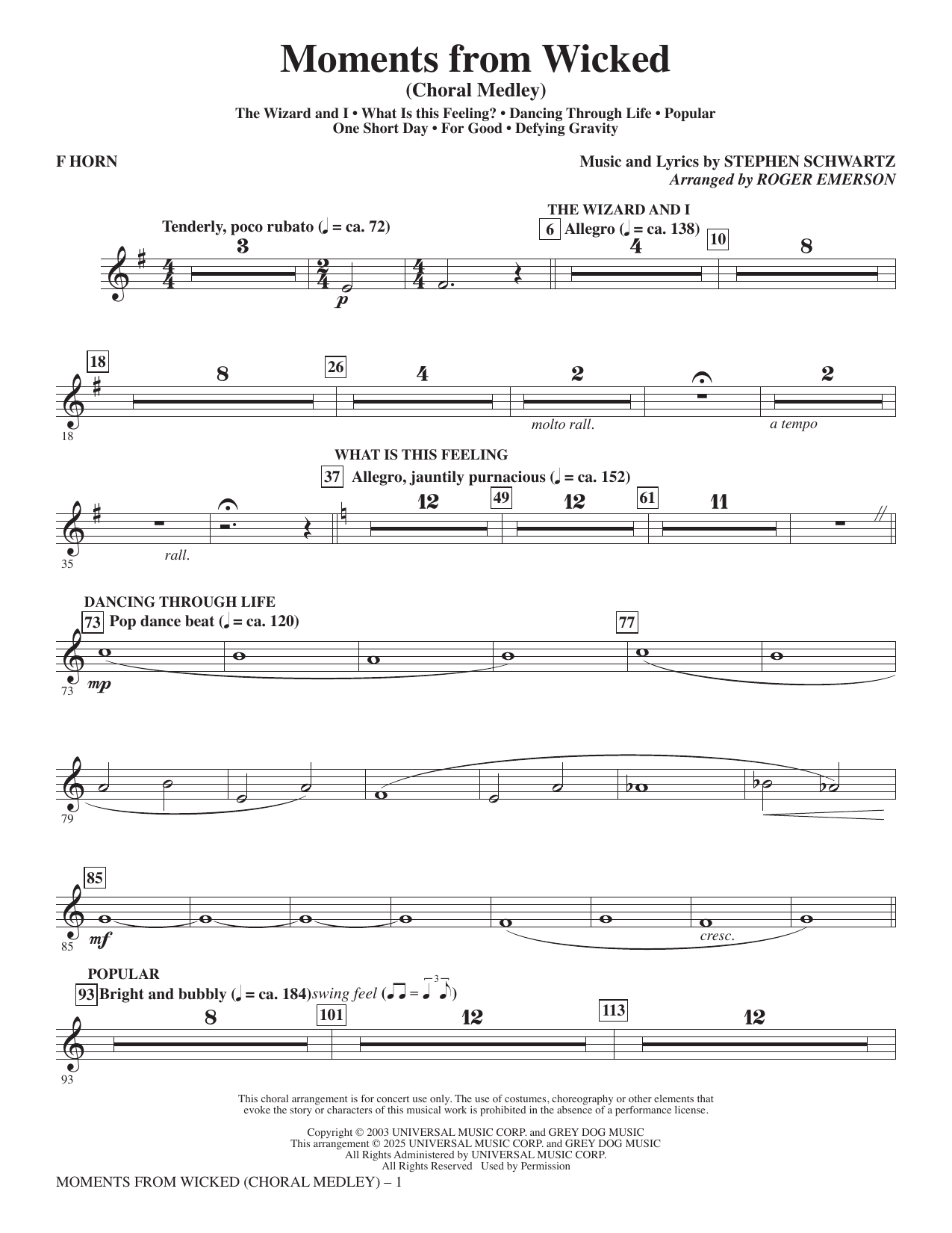 Moments from Wicked (Choral Medley) - F Horn: Choral Instrumental Pak