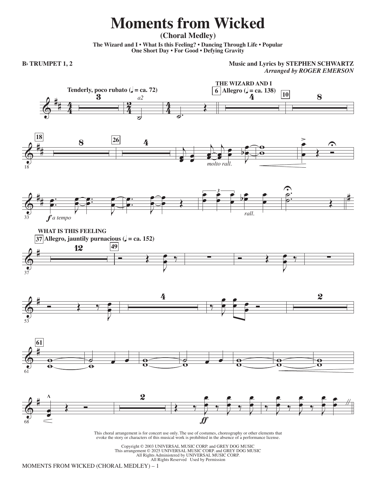 Moments from Wicked (Choral Medley) - Bb Trumpet 1 2: Choral Instrumental Pak
