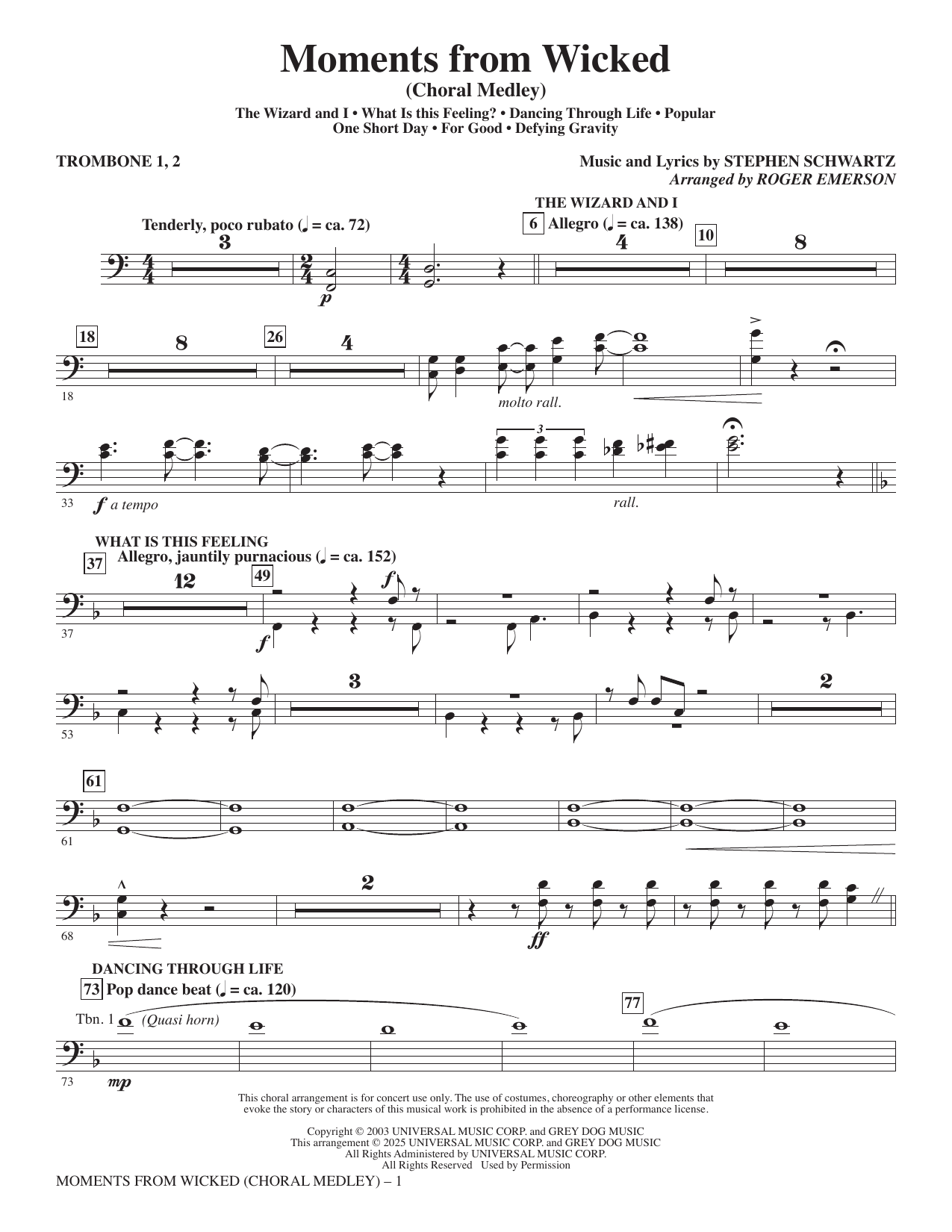 Moments from Wicked (Choral Medley) - Trombone 1 2: Choral Instrumental Pak