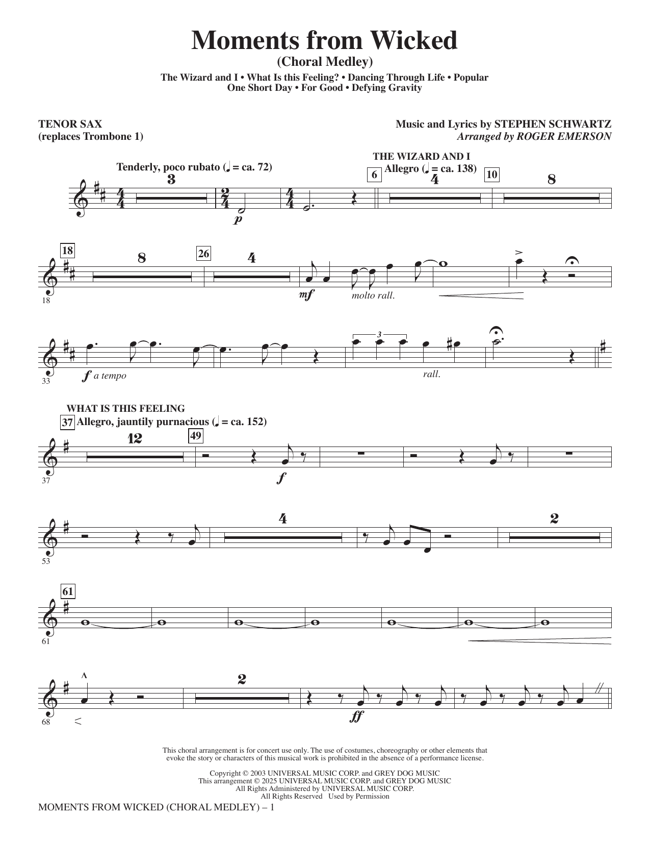 Moments from Wicked (Choral Medley) - Tenor Sax (sub. Tbn. 1): Choral Instrumental Pak