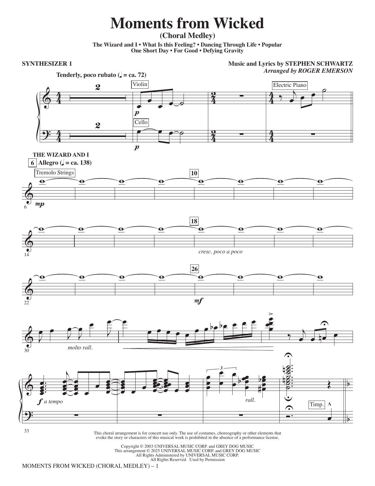 Moments from Wicked (Choral Medley) - Synthesizer I: Choral Instrumental Pak
