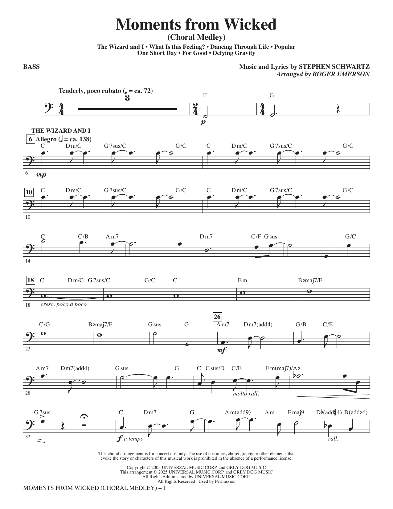 Moments from Wicked (Choral Medley) - Bass: Choral Instrumental Pak