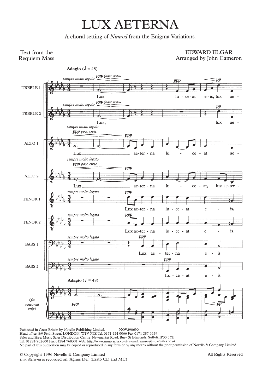 Lux Aeterna (arr. John Cameron): SSAATTBB Choral Octavo