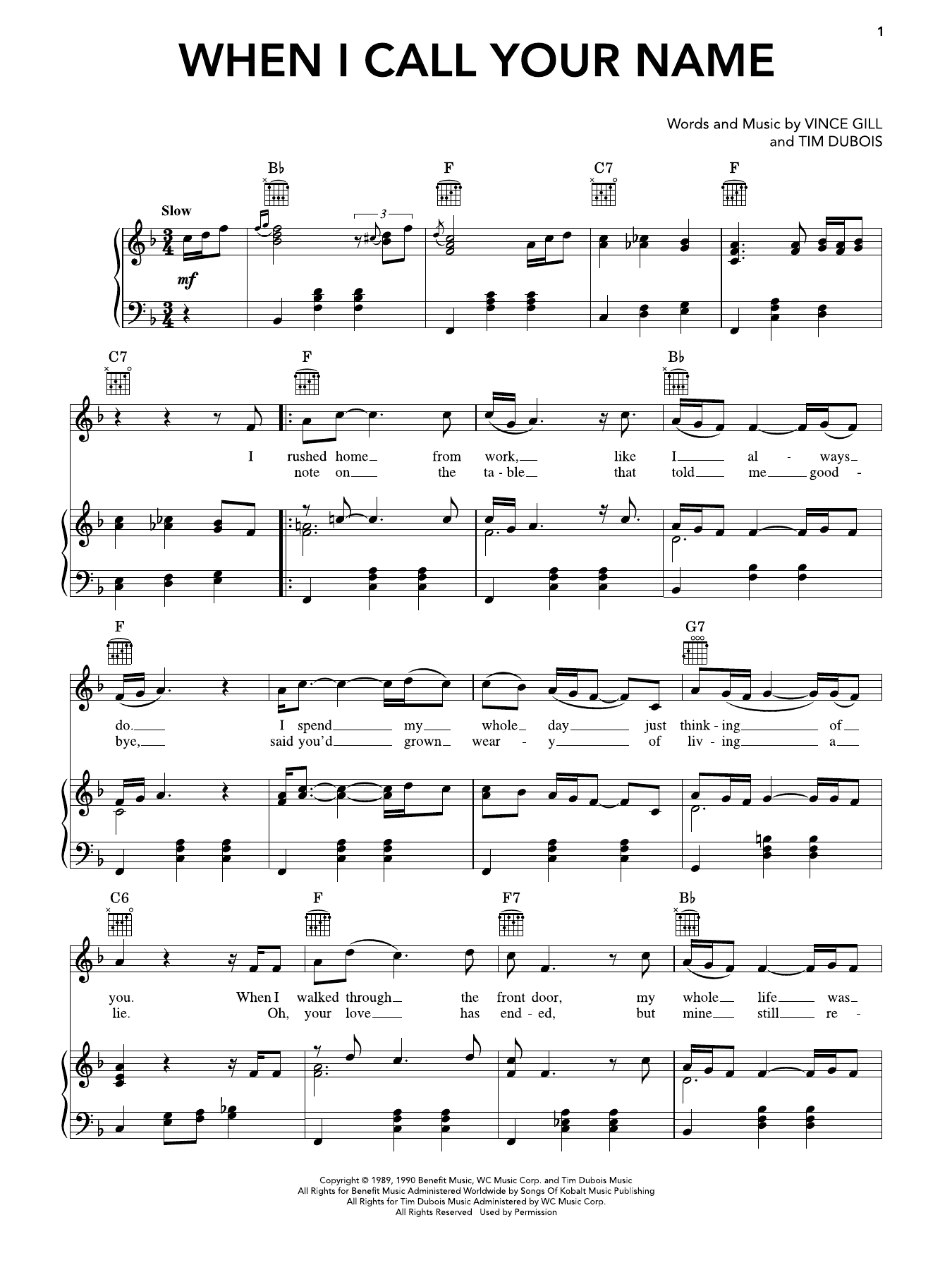 When I Call Your Name: Piano/Vocal/Guitar Sheet