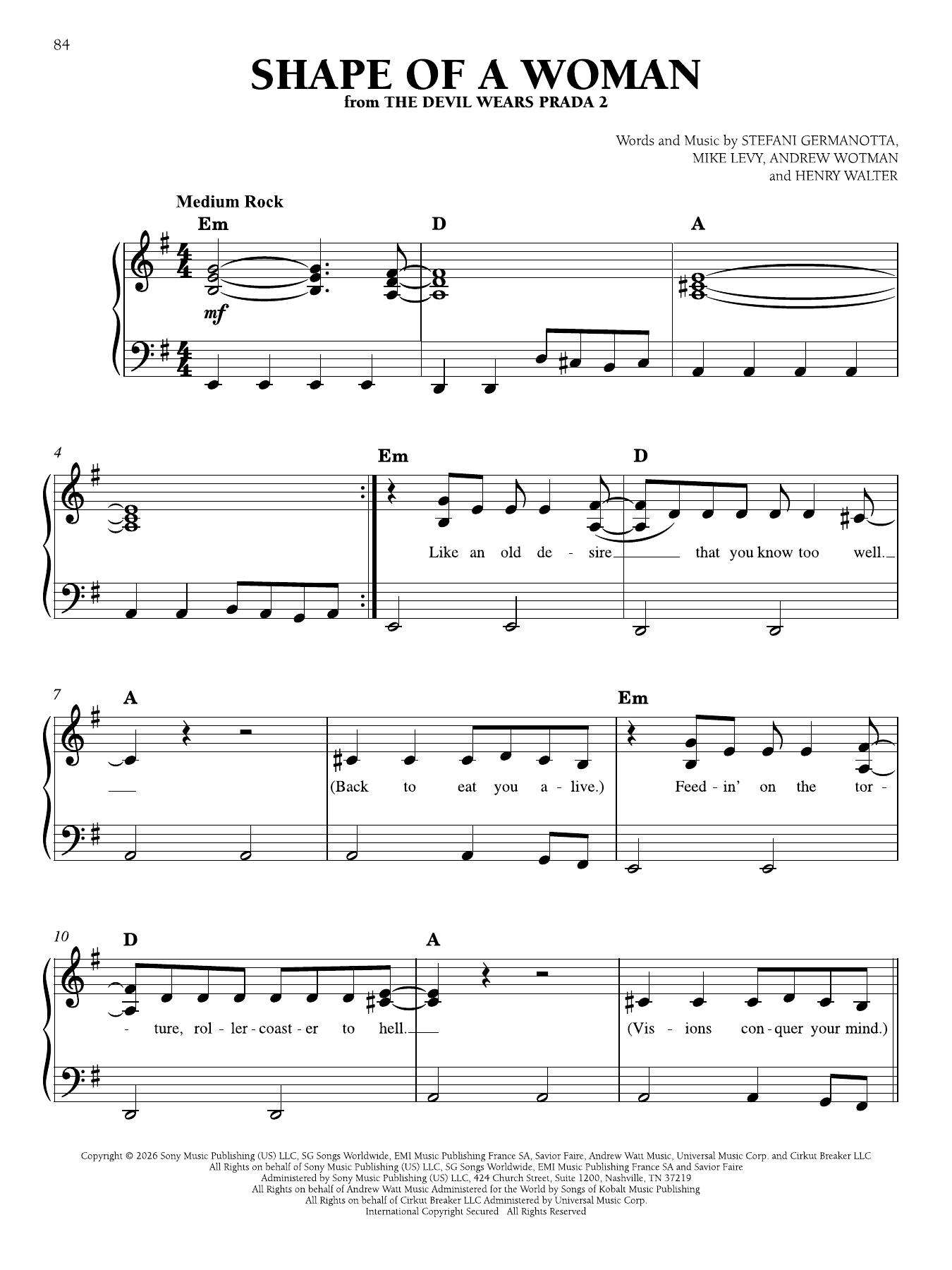 Shape Of A Woman (from Devil Wears Prada 2): Easy Piano