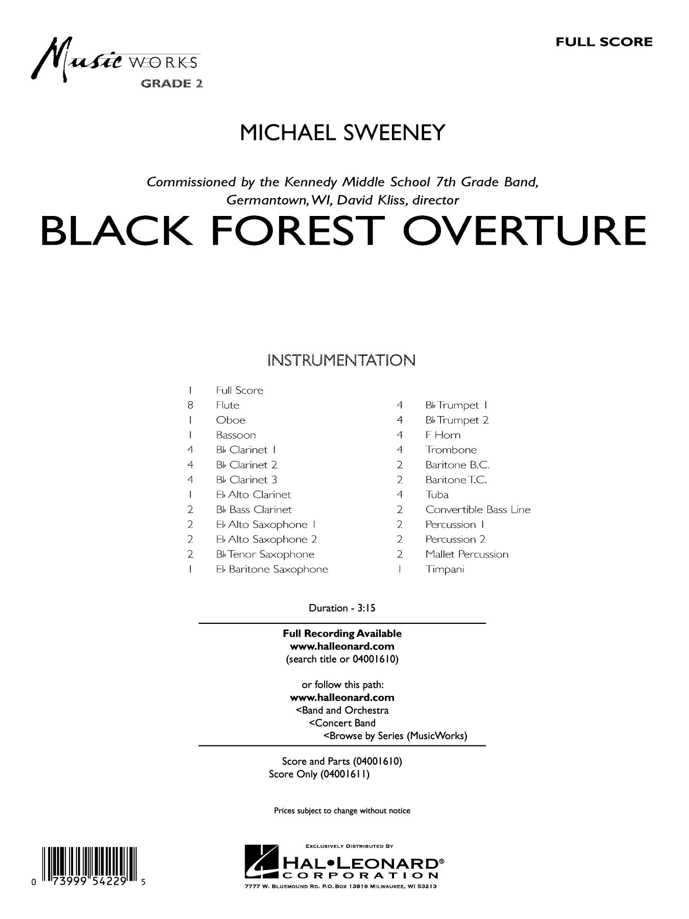 Black Forest Overture: Concert Band Conductor Score & Parts