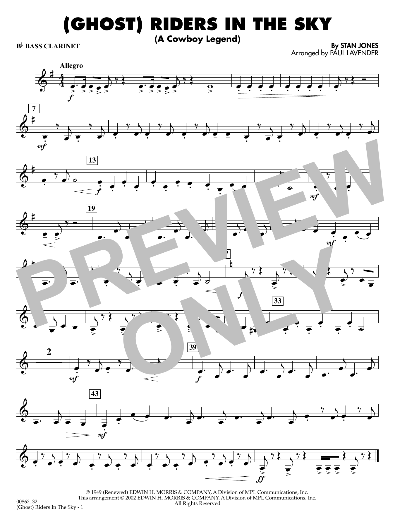 (Ghost) Riders in the Sky (arr. Paul Lavender) - Bb Bass Clarinet