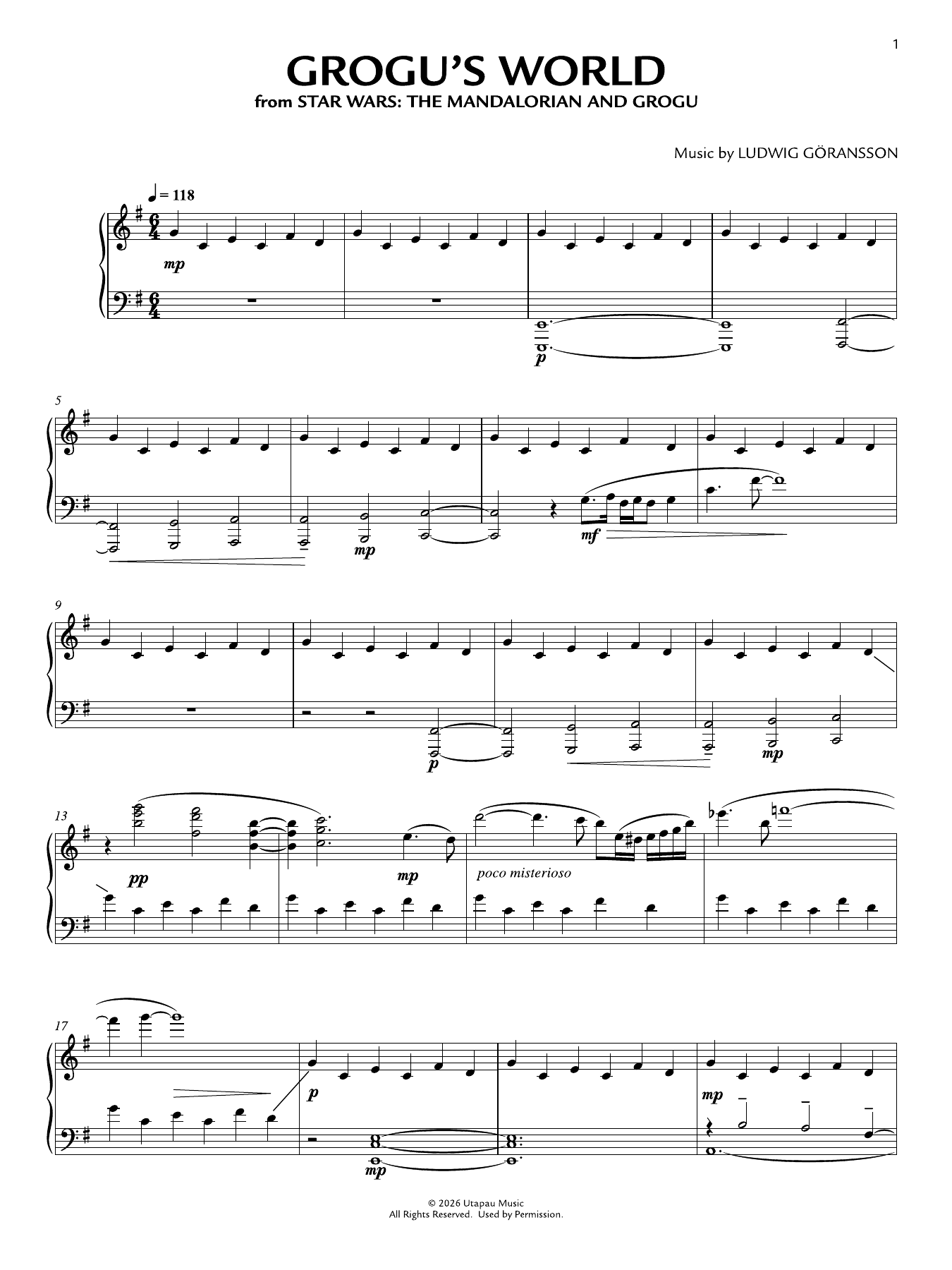 Grogu's World (from Star Wars: The Mandalorian and Grogu): Piano Solo