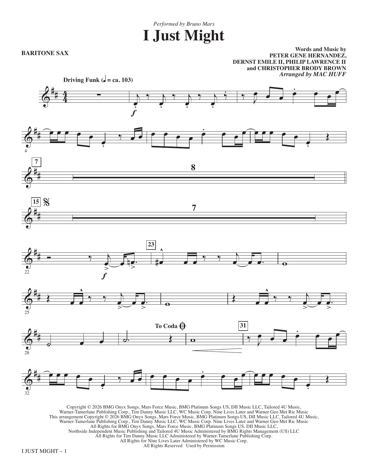 I Just Might (arr. Mac Huff) - Baritone Sax: Choral Instrumental Pak