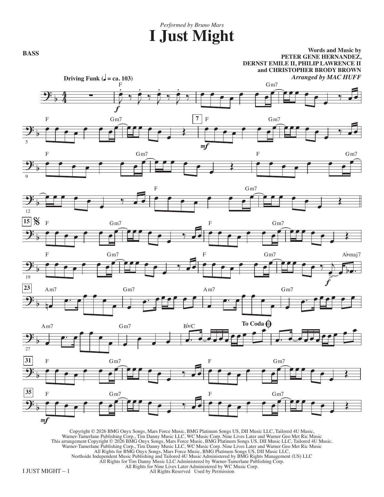 I Just Might (arr. Mac Huff) - Bass: Choral Instrumental Pak