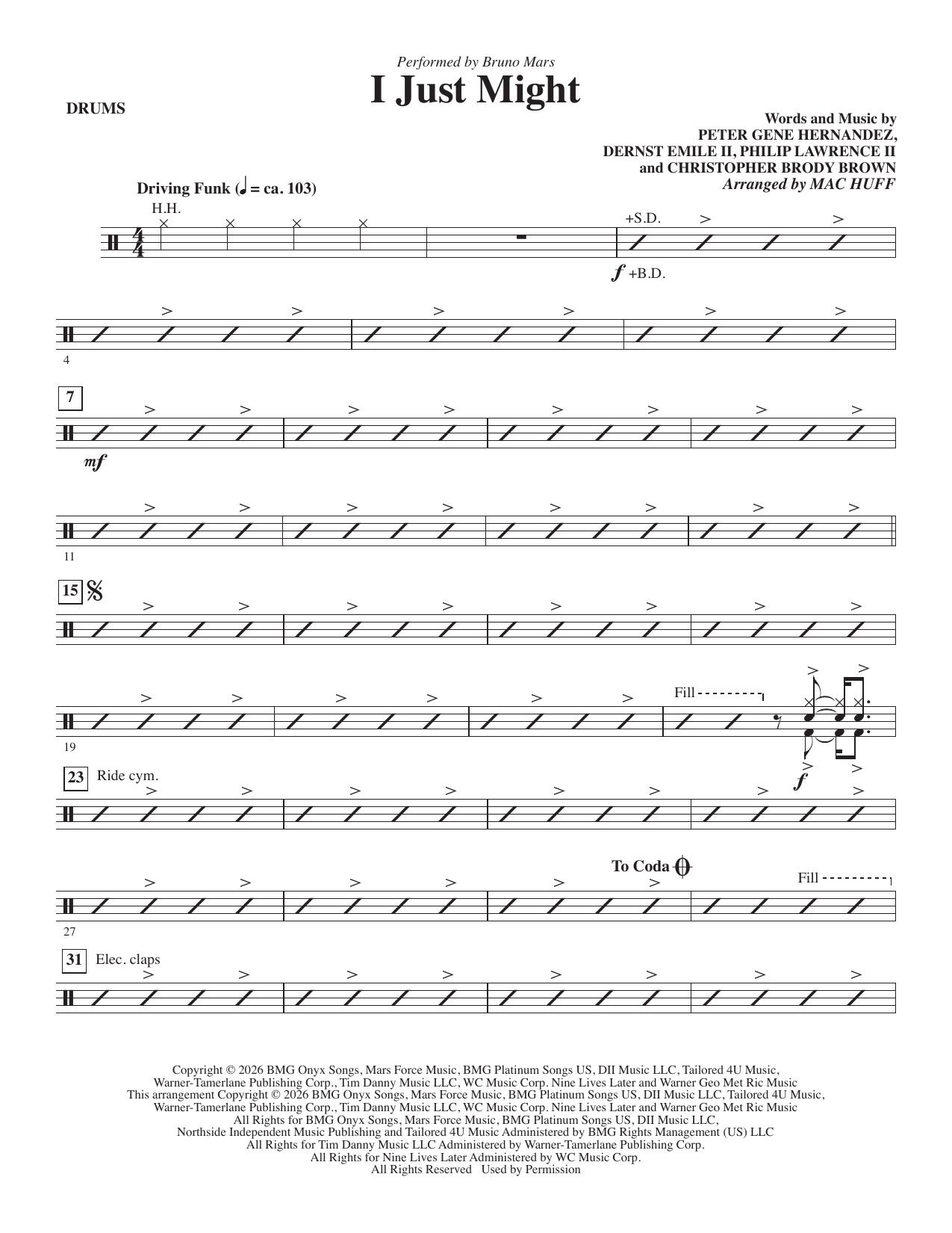 I Just Might (arr. Mac Huff) - Drums: Choral Instrumental Pak