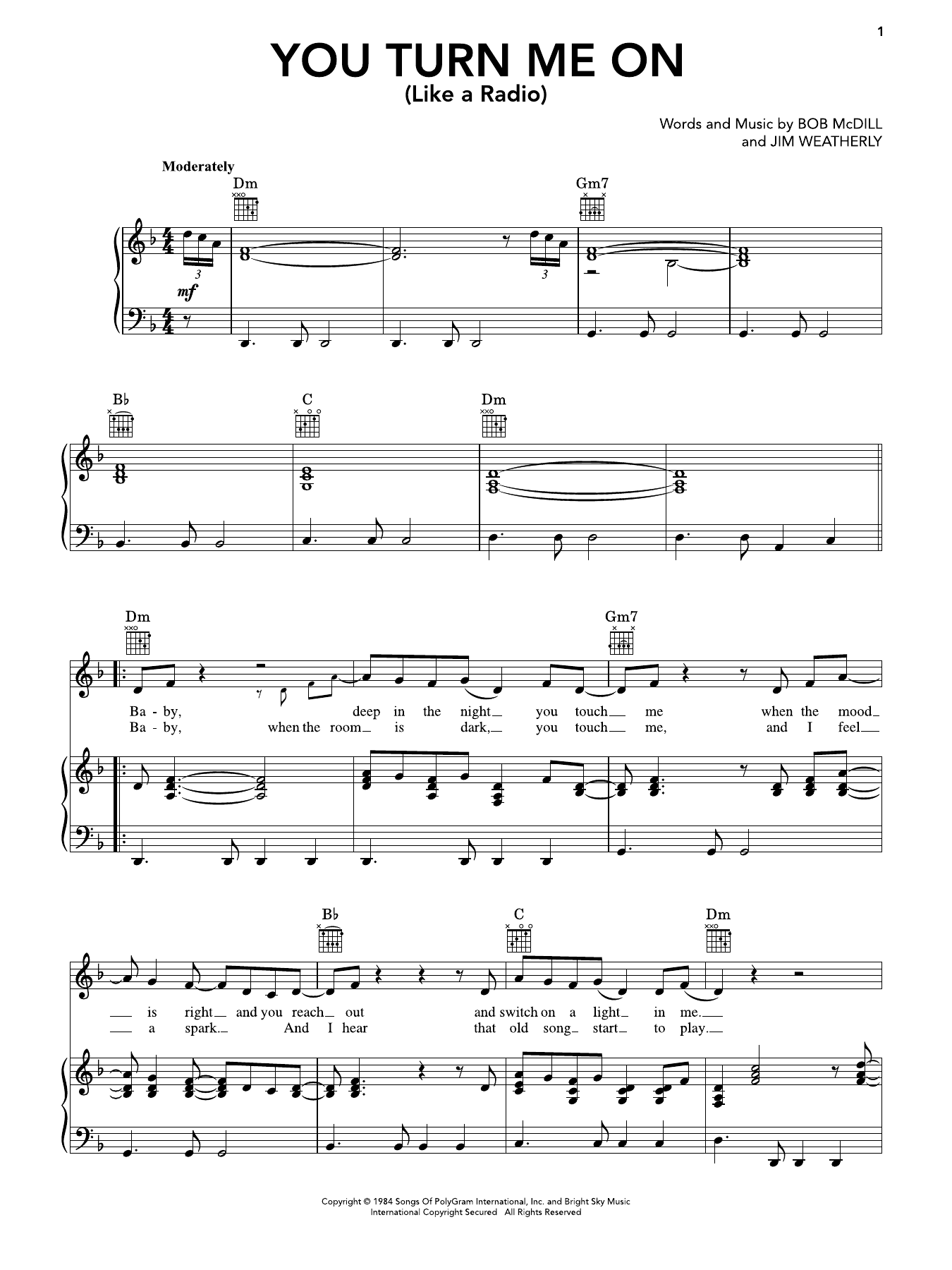 You Turn Me On (Like A Radio): Piano/Vocal/Guitar Sheet