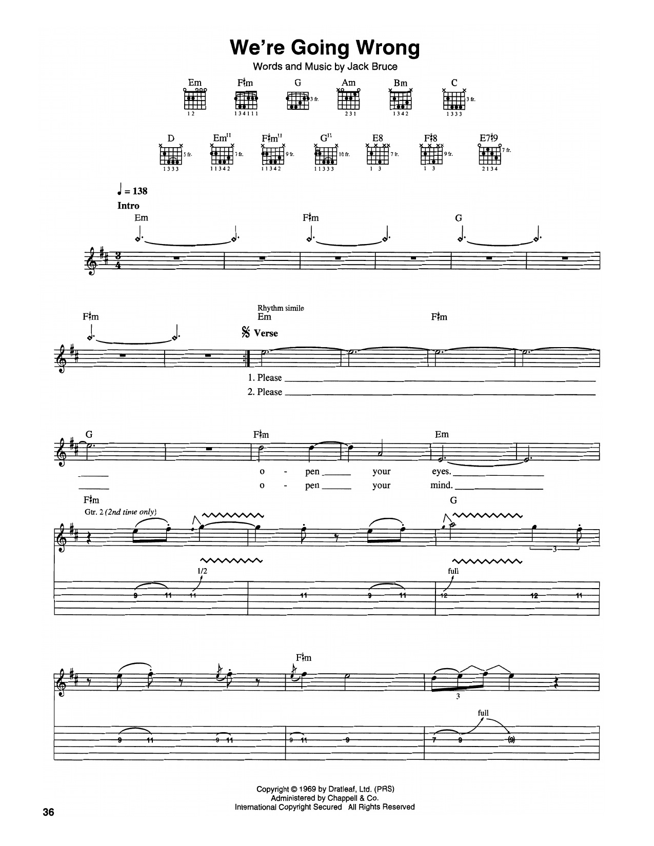 We're Going Wrong: Guitar Tab