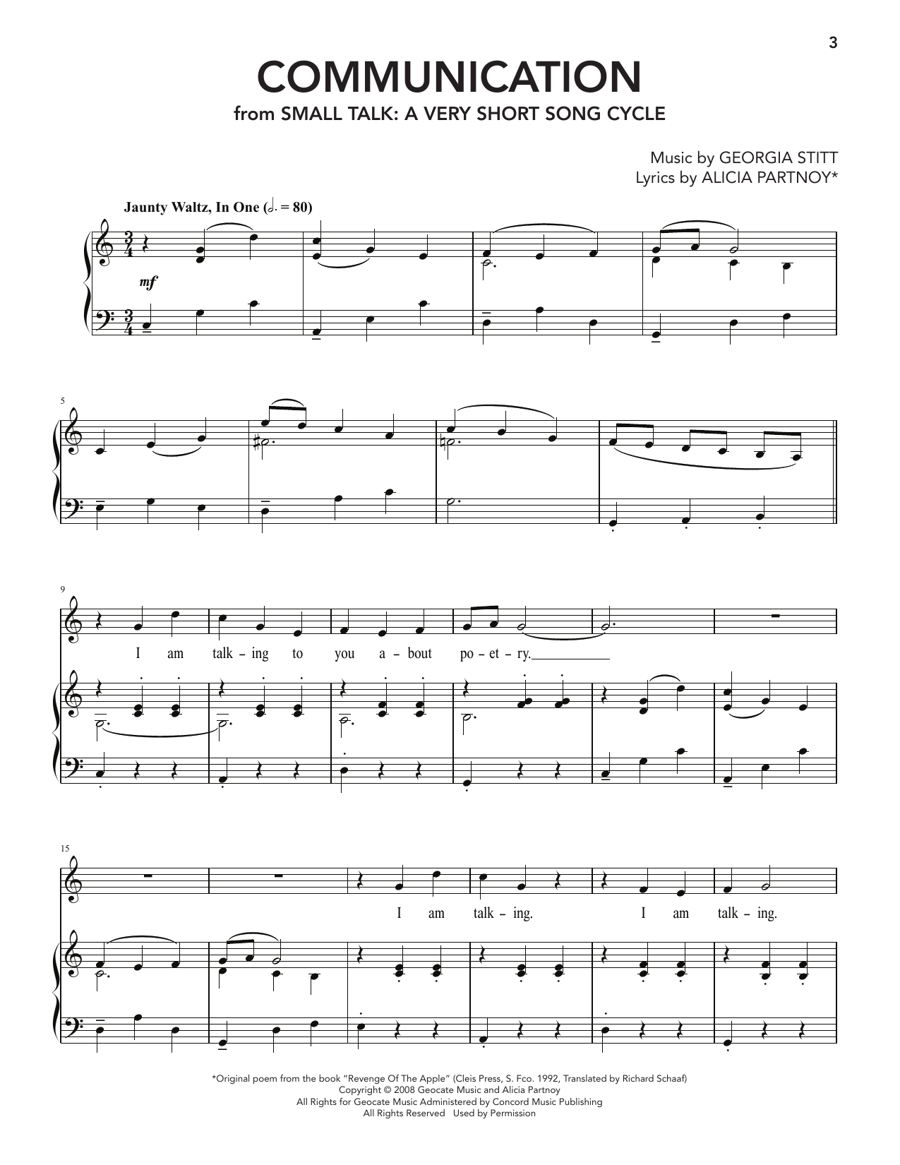 Communication (from Small Talk: A Very Short Song Cycle): Piano Vocal
