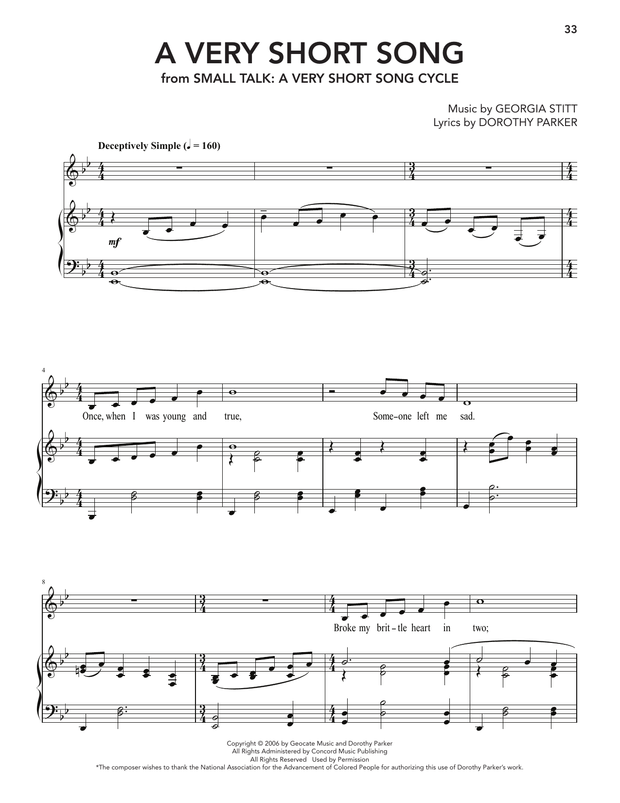 A Very Short Song (from Small Talk: A Very Short Song Cycle): Piano Vocal