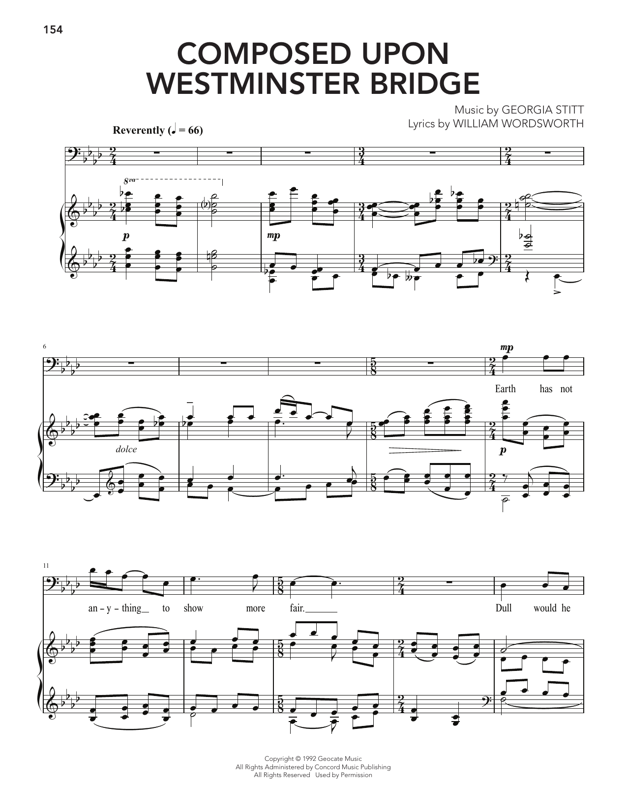 Composed Upon Westminster Bridge: Piano Vocal