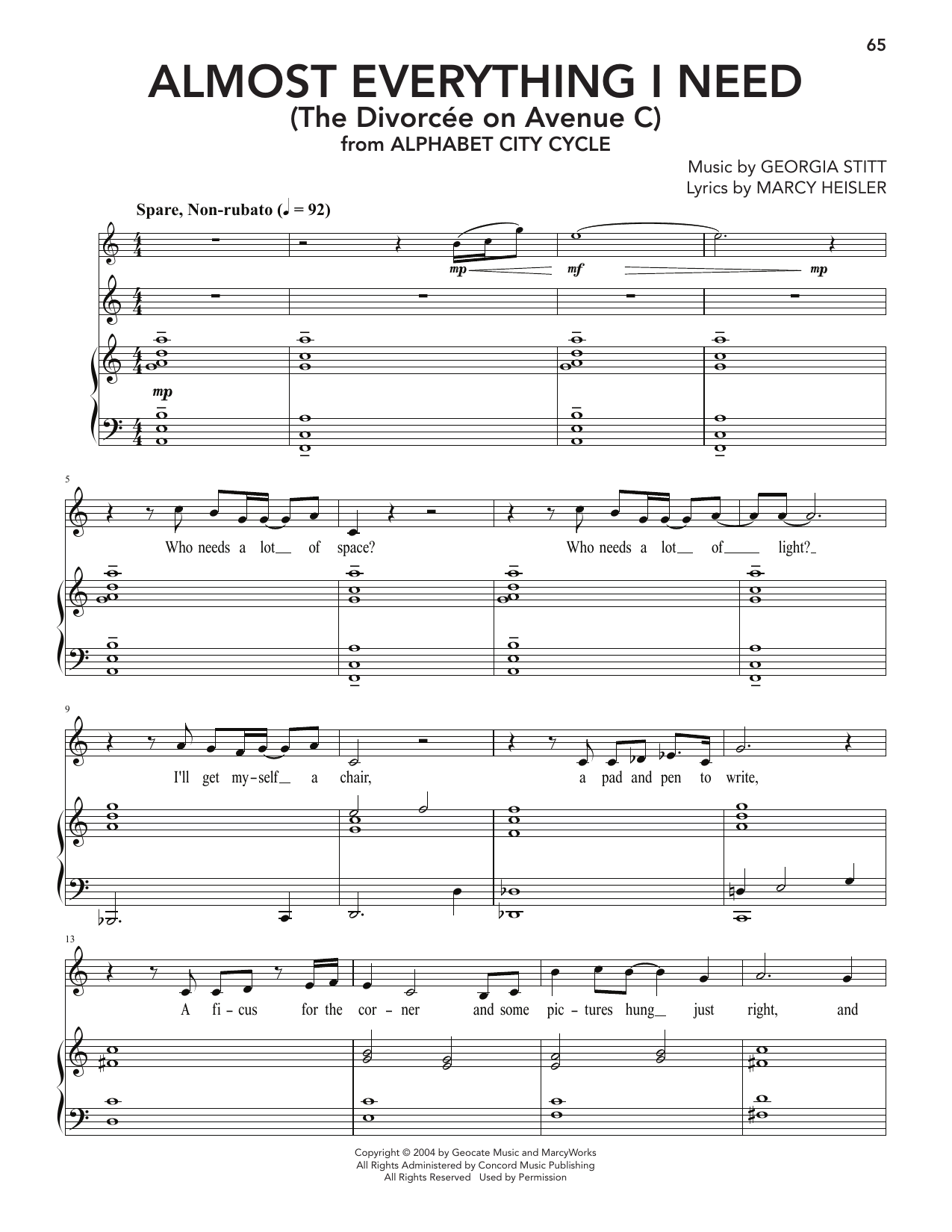Almost Everything I Need (The Divorcée On Avenue C): Piano Vocal