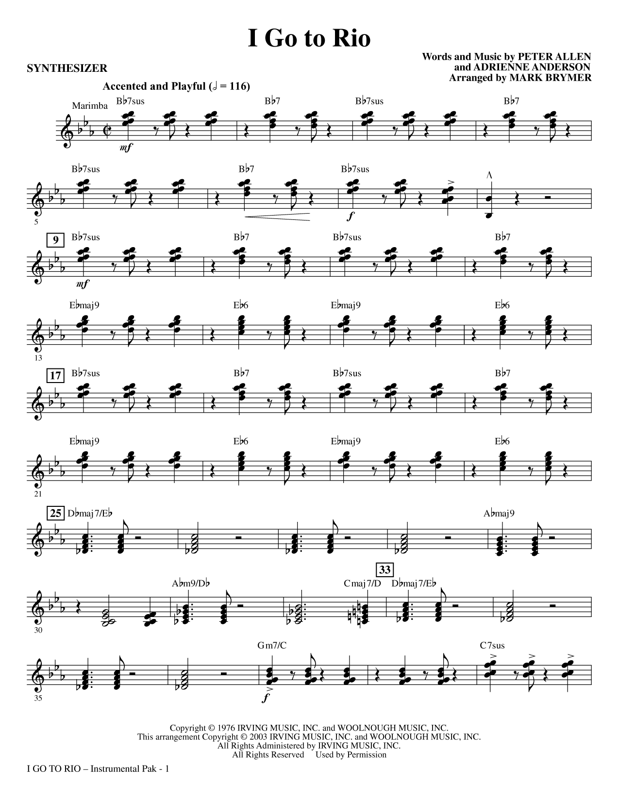 I Go To Rio (arr. Mark Brymer) - Synthesizer: Choral Instrumental Pak