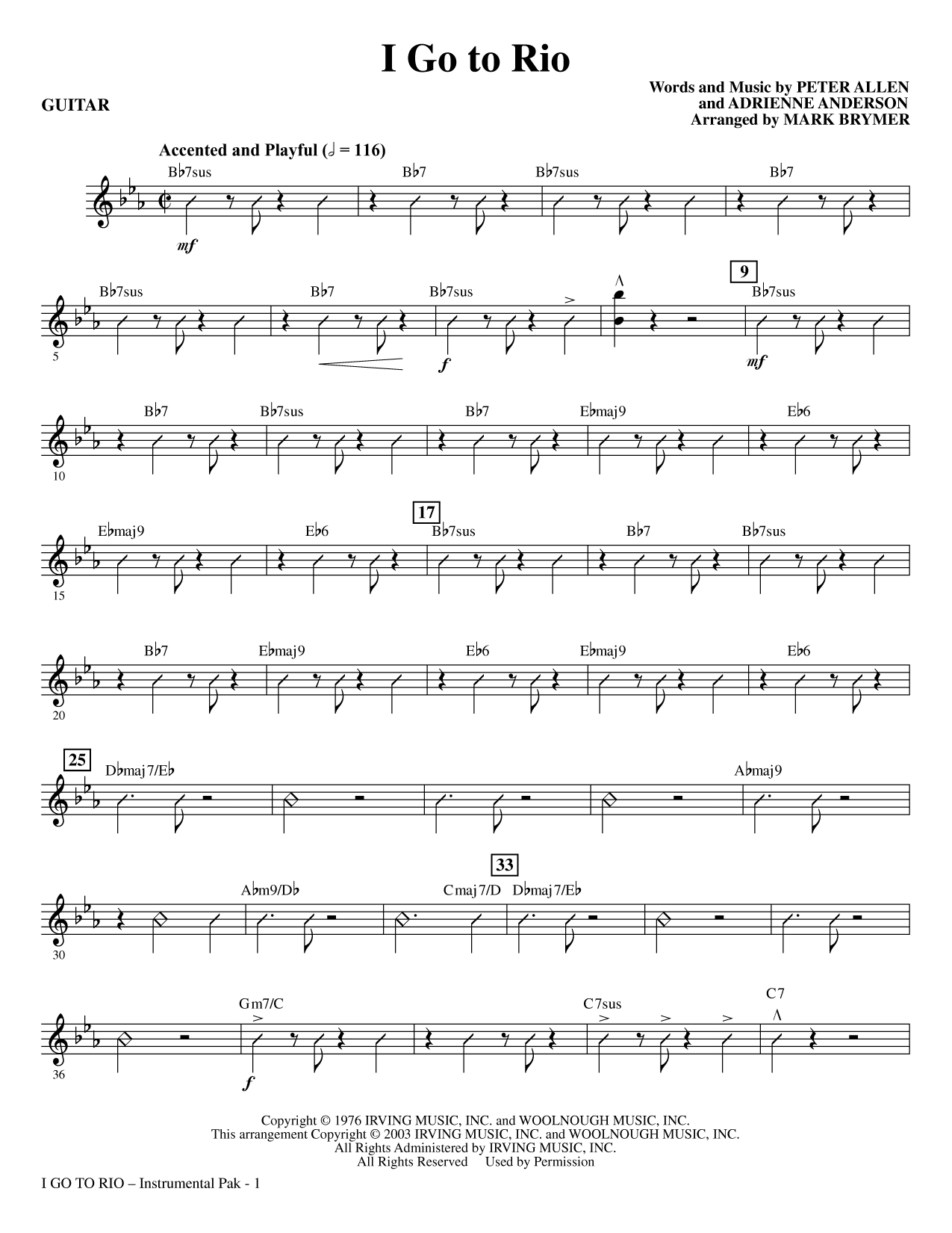 I Go To Rio (arr. Mark Brymer) - Guitar: Choral Instrumental Pak