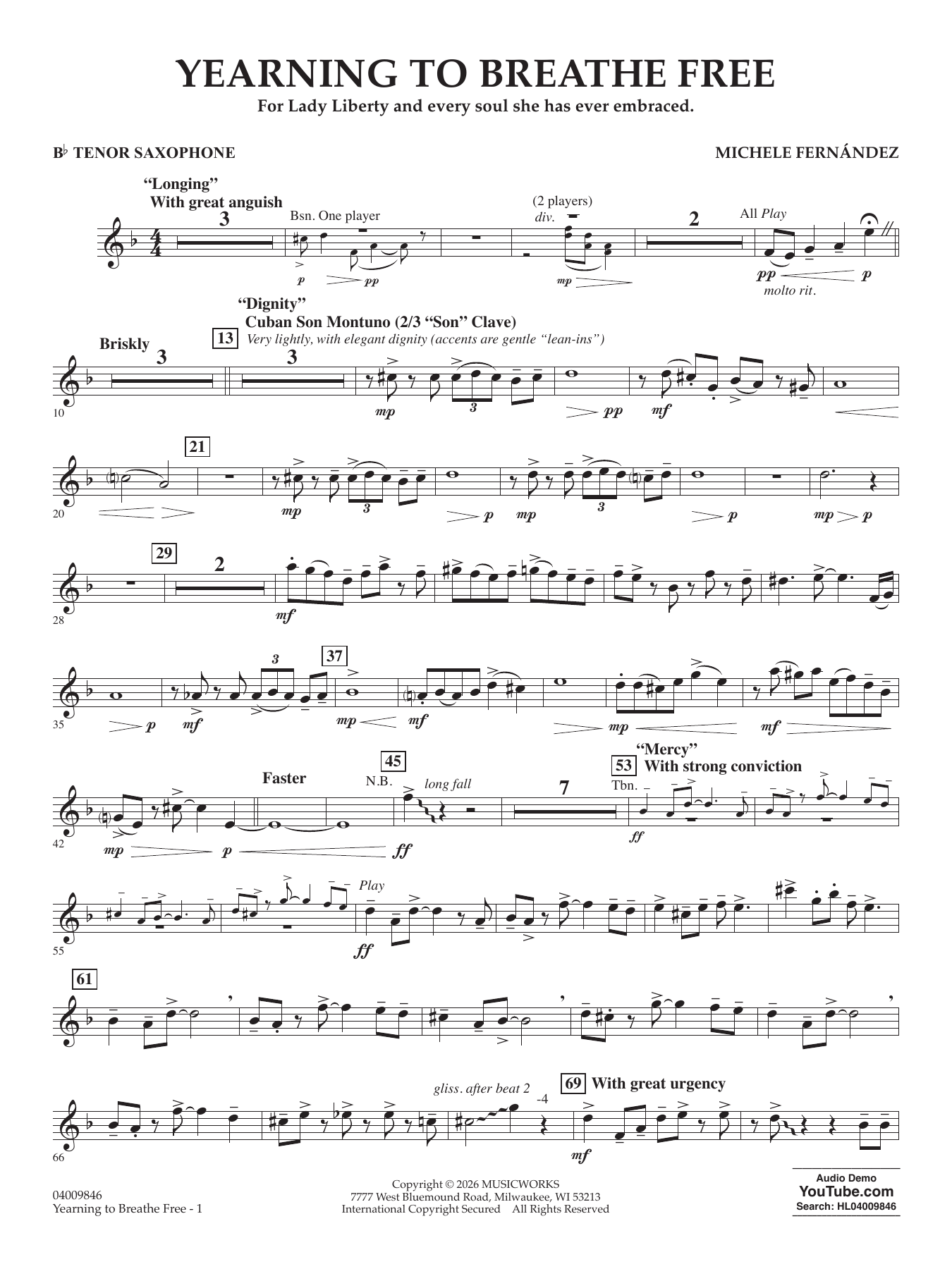 Yearning To Breathe Free - Bb Tenor Saxophone